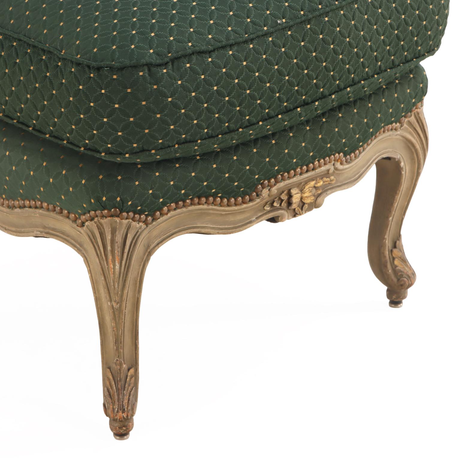 A French Louis XV style Painted Boudoir Chair, C. 1920. In Good Condition For Sale In Philadelphia, PA