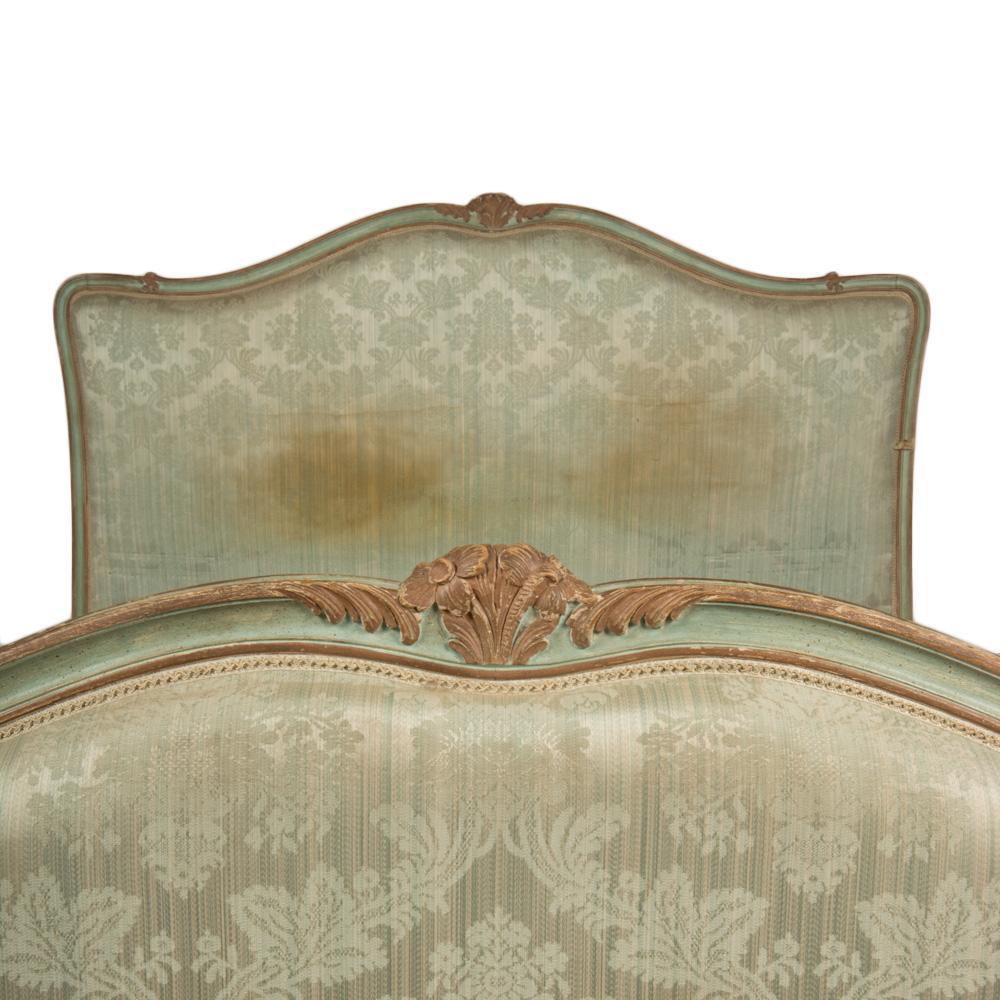 Carved A French Louis XV style painted Full size bed, upholstered circa 1930 For Sale