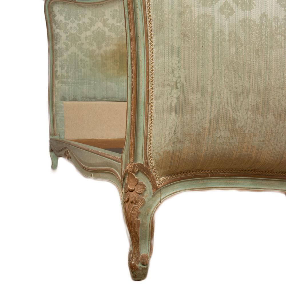 A French Louis XV style painted Full size bed, upholstered circa 1930 In Good Condition For Sale In Philadelphia, PA