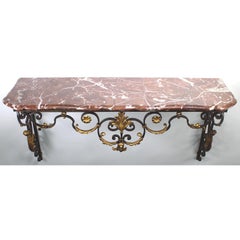 French Louis XV Style Parcel-Gilt Wrought Iron Wall Console with Marble Top