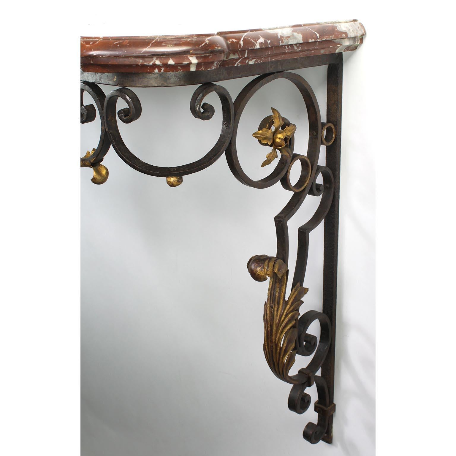 French Louis XV Style Parcel-Gilt Wrought Iron Wall Console with Marble Top For Sale 1