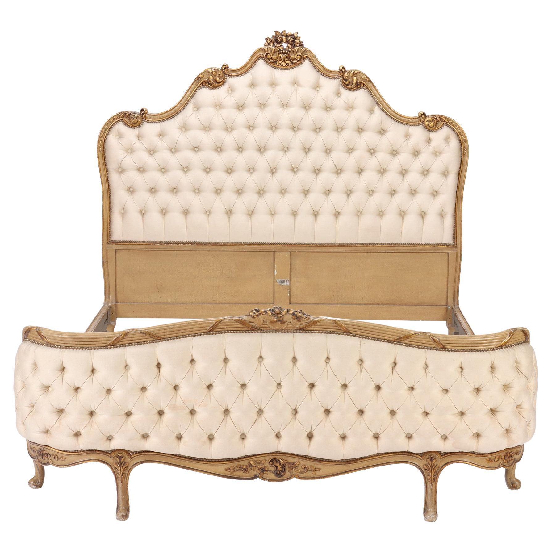 French Louis XV Style Queen Size Bed Frame, circa 1950