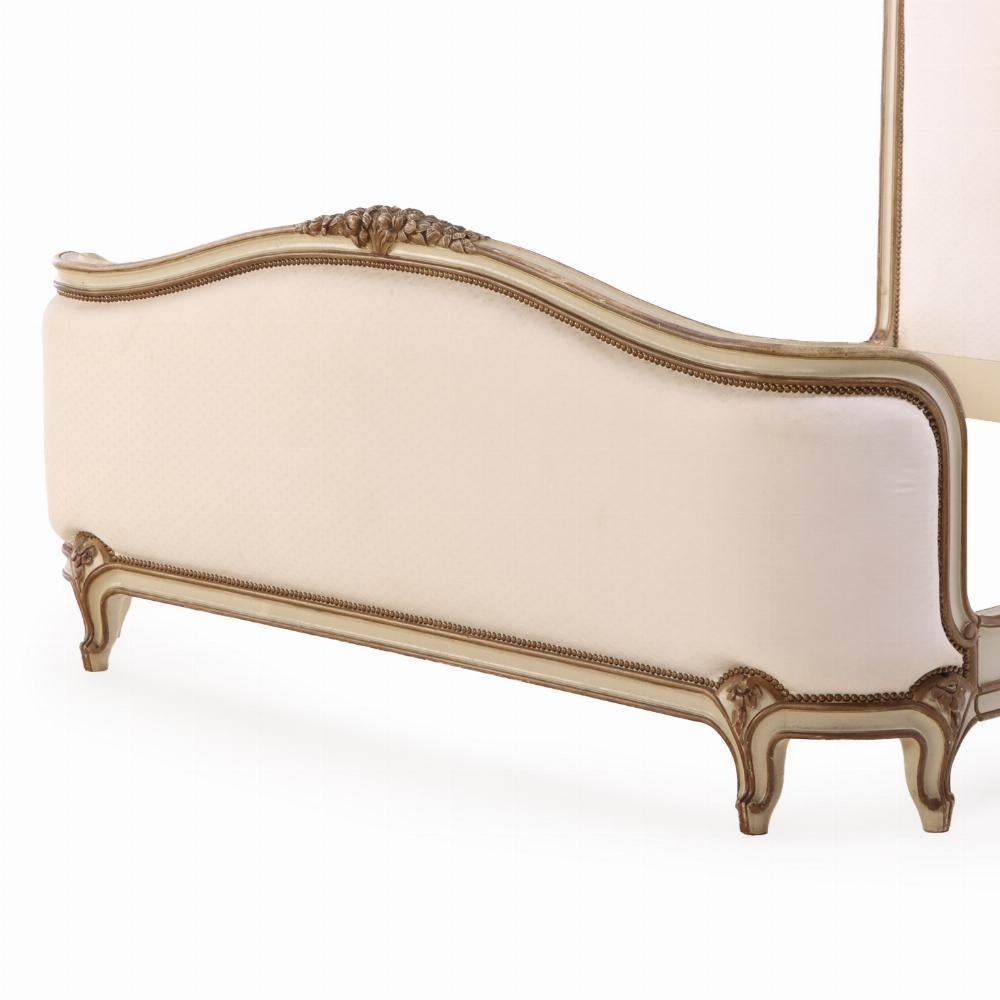 19th Century A French Louis XV style Queen size painted and carved bed, circa 1940. For Sale