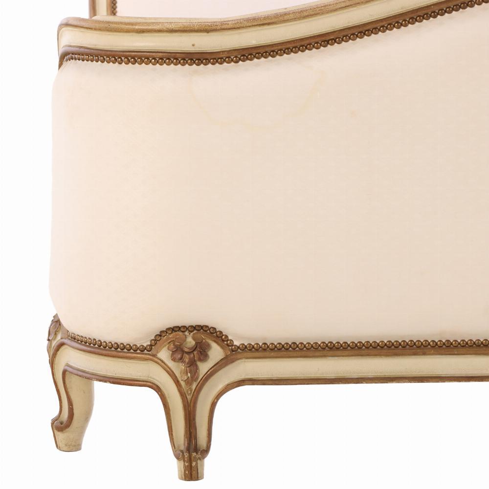 A French Louis XV style Queen size painted and carved bed, circa 1940. For Sale 2