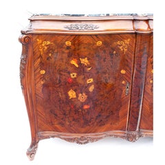 A French Louis XV Style Walnut, Burl-Walnut & Fruitwood Marquetry Buffet Server