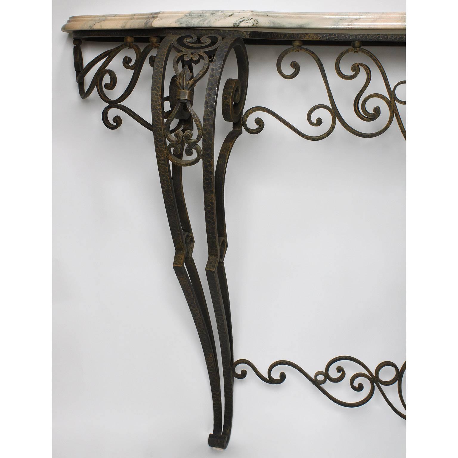 French Louis XV Style Wrought Iron Wall-Mounting Console with Marble Top In Good Condition For Sale In Los Angeles, CA