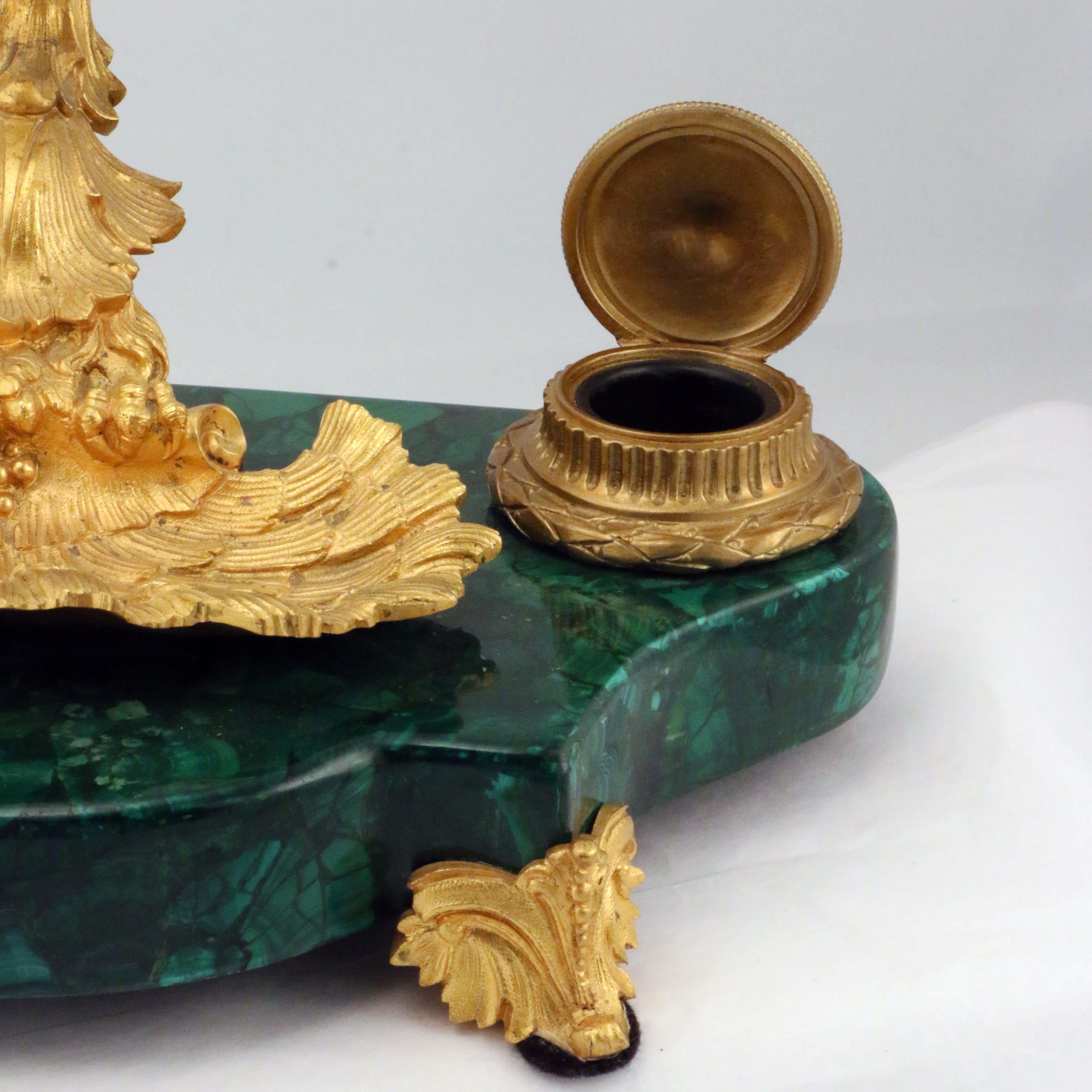 French Louis XV1 Style Malachite and Gilt Bronze Pen Tray For Sale 4