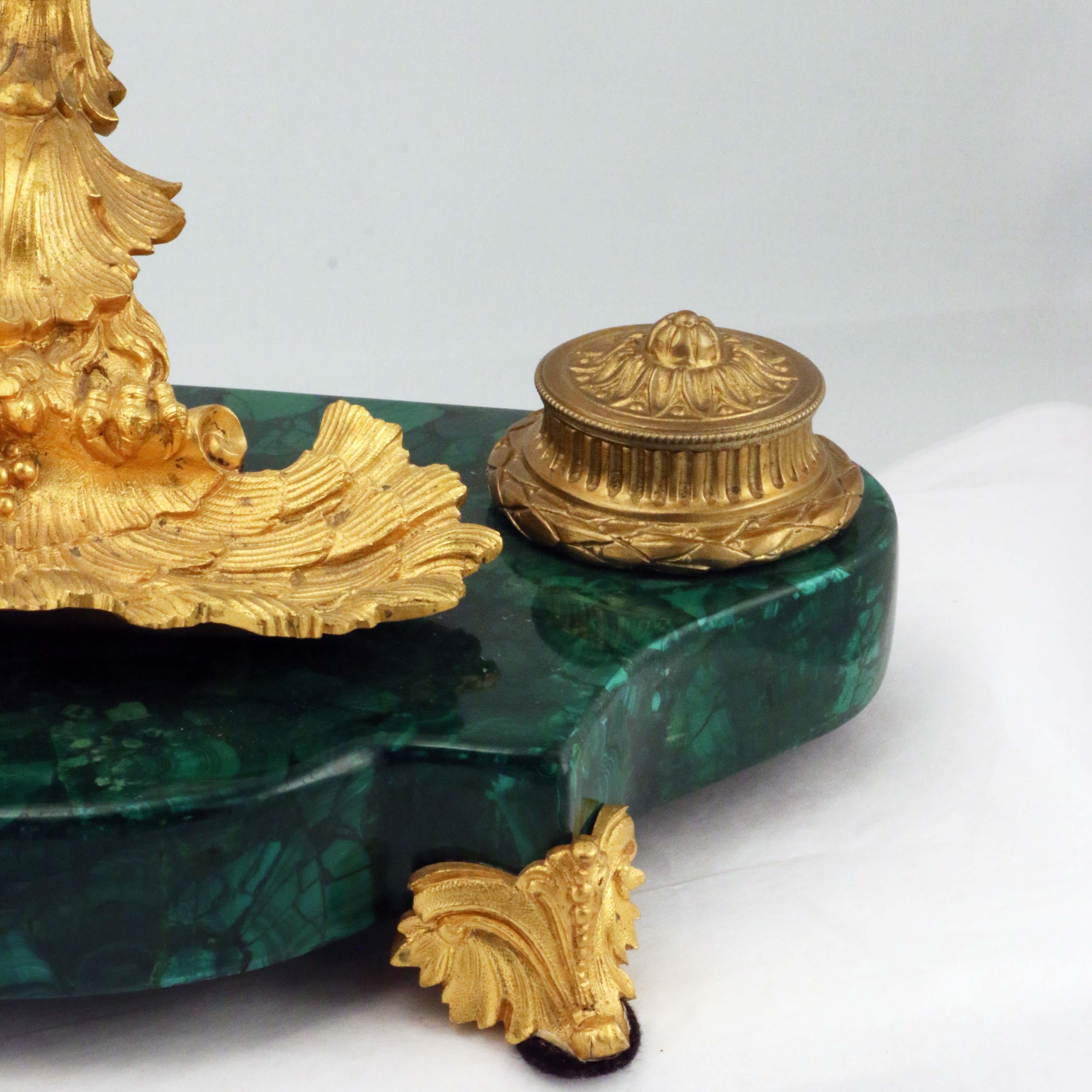 French Louis XV1 Style Malachite and Gilt Bronze Pen Tray For Sale 5