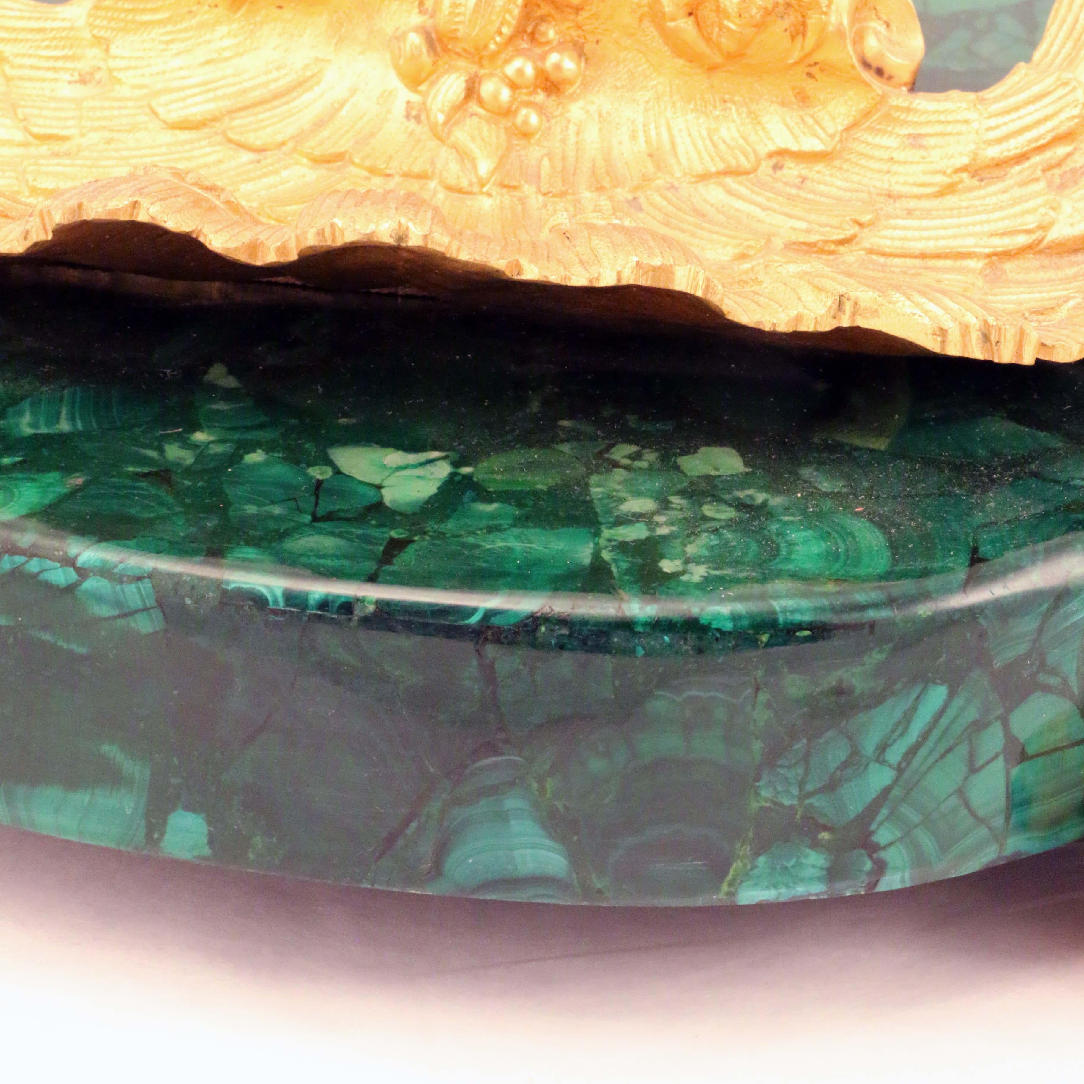French Louis XV1 Style Malachite and Gilt Bronze Pen Tray For Sale 3