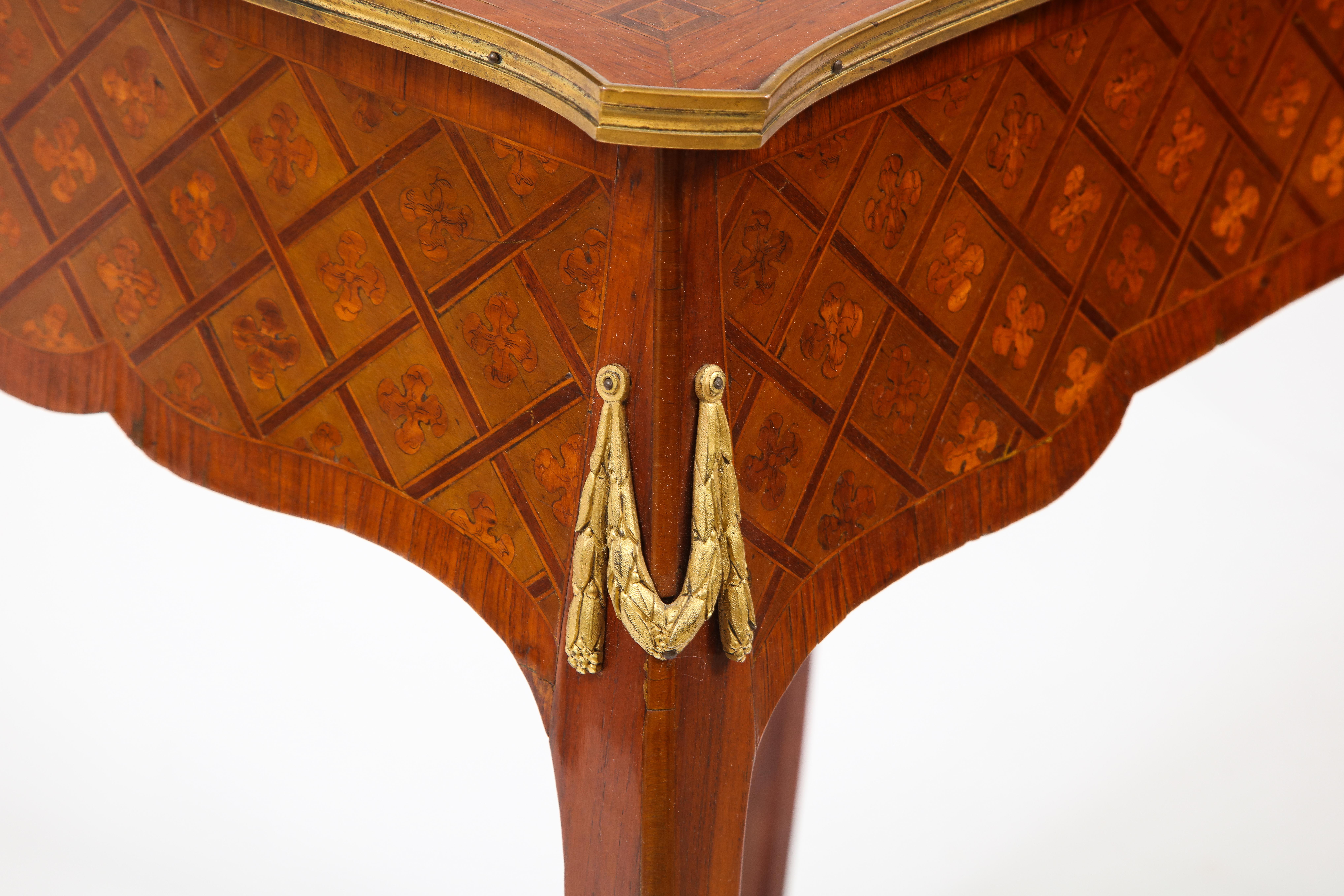 French Louis XVI Period Dore Bronze Mounted Marquetry and Parquetry Side Table 5