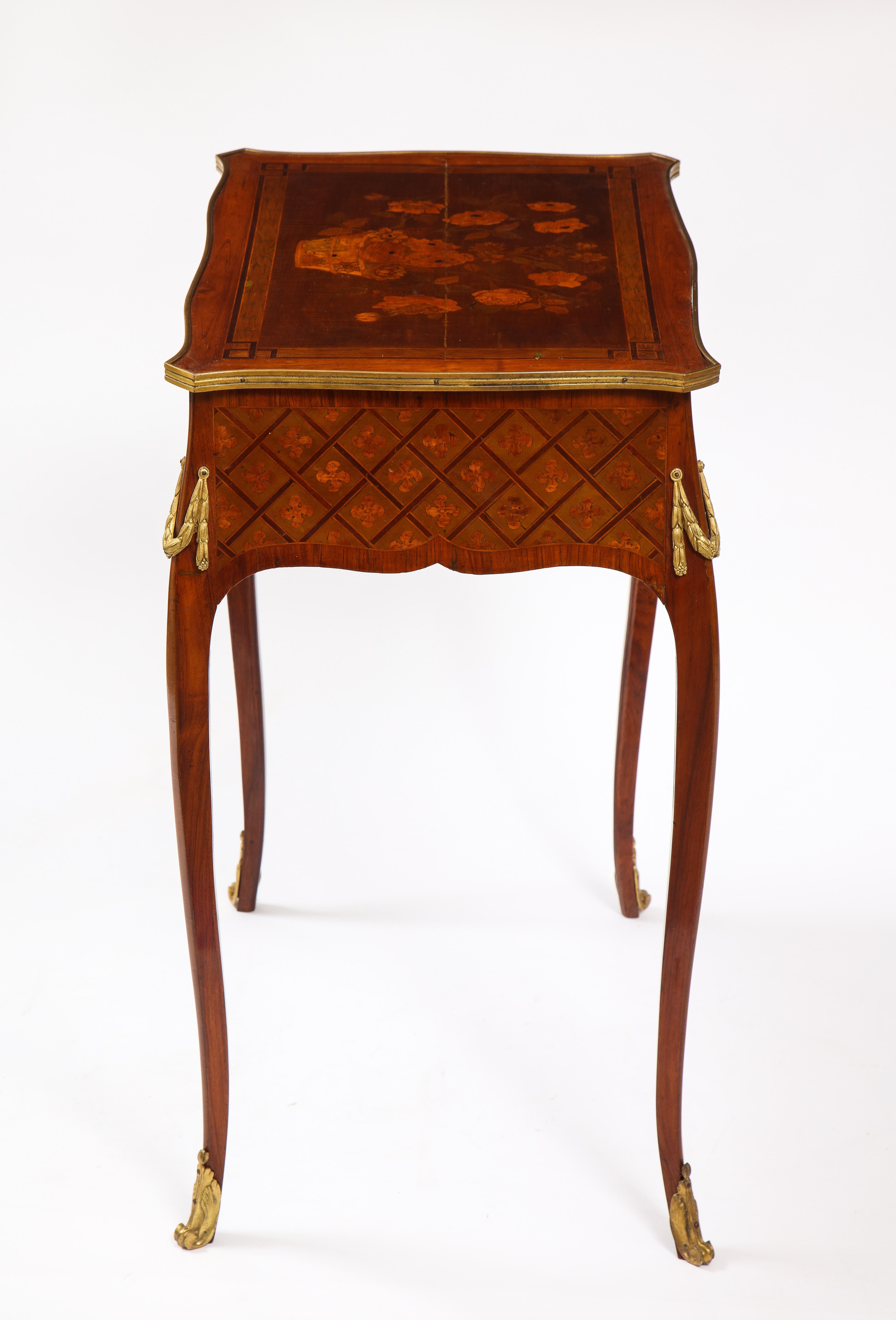 Late 18th Century French Louis XVI Period Dore Bronze Mounted Marquetry and Parquetry Side Table