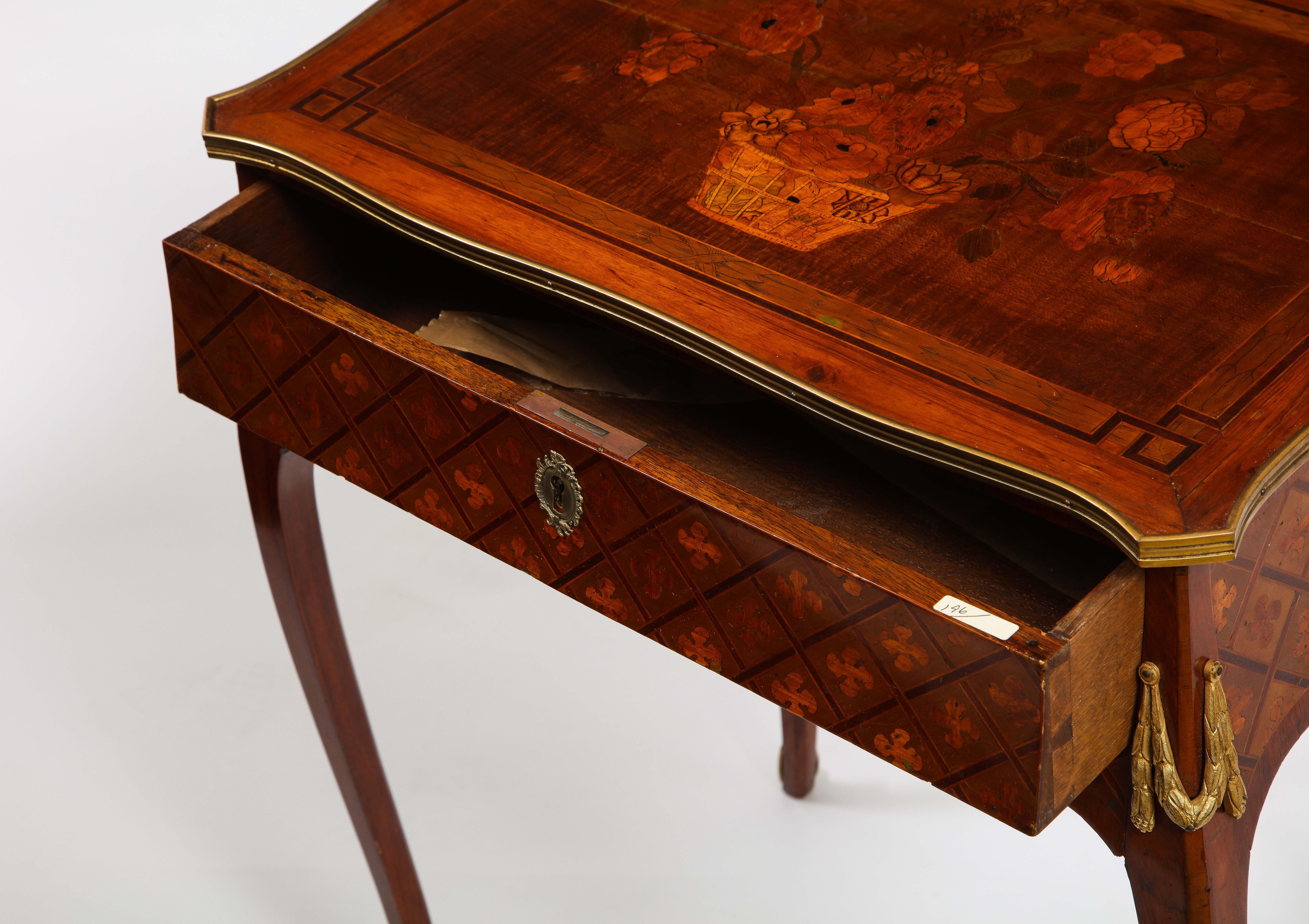 French Louis XVI Period Dore Bronze Mounted Marquetry and Parquetry Side Table 4