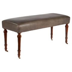 Vintage French Louis XVI Style Bench with Mahogany Legs and Brass Casters