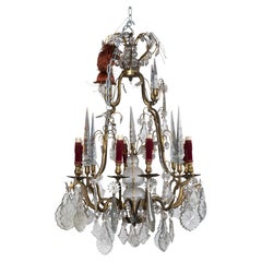 A French Louis XVI Style Cage Chandelier with Glass Spires, 19th Century