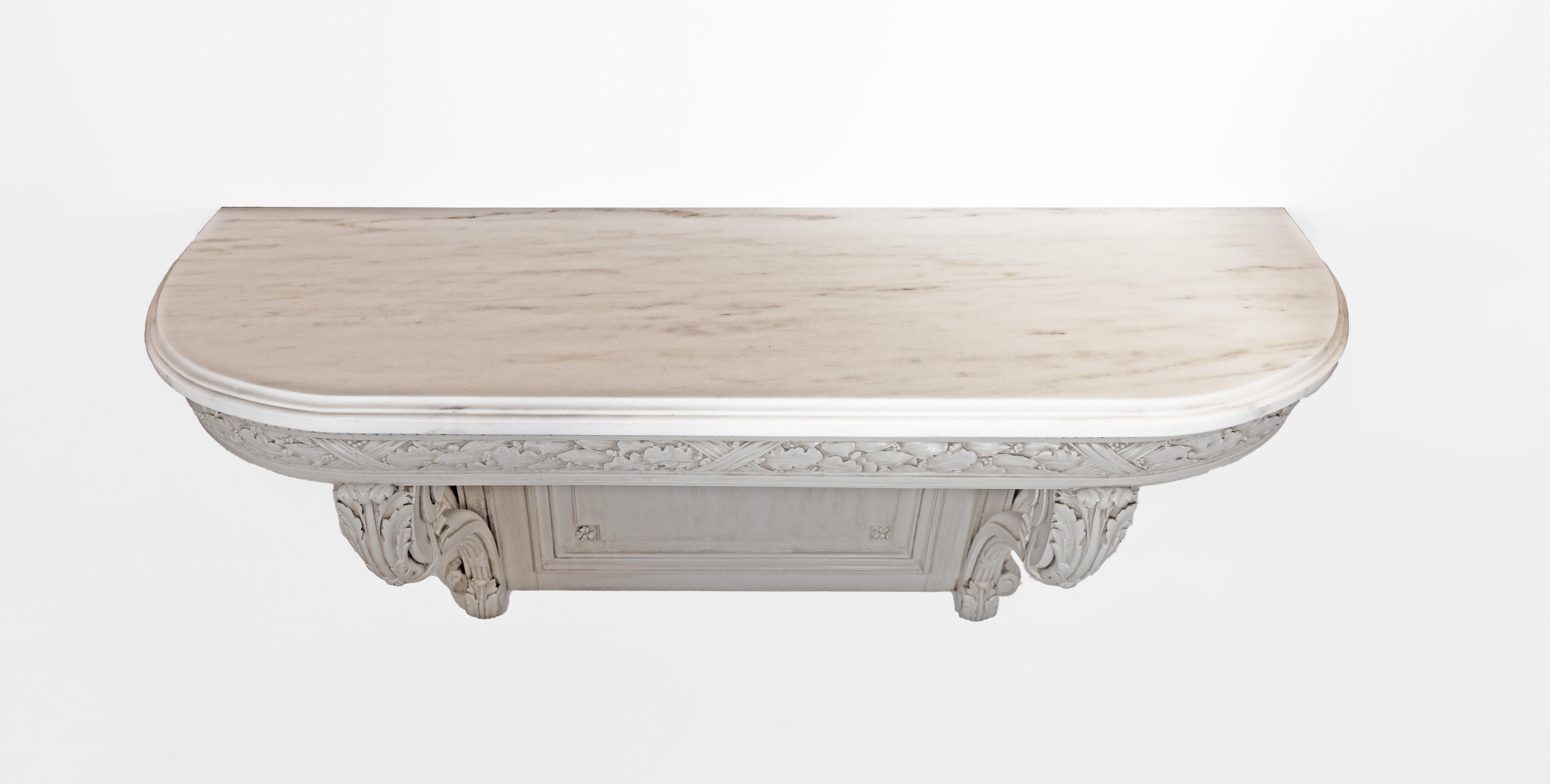 Hand-Carved A French Louis XVI style Carved Wood Wall Mounted Console Table For Sale