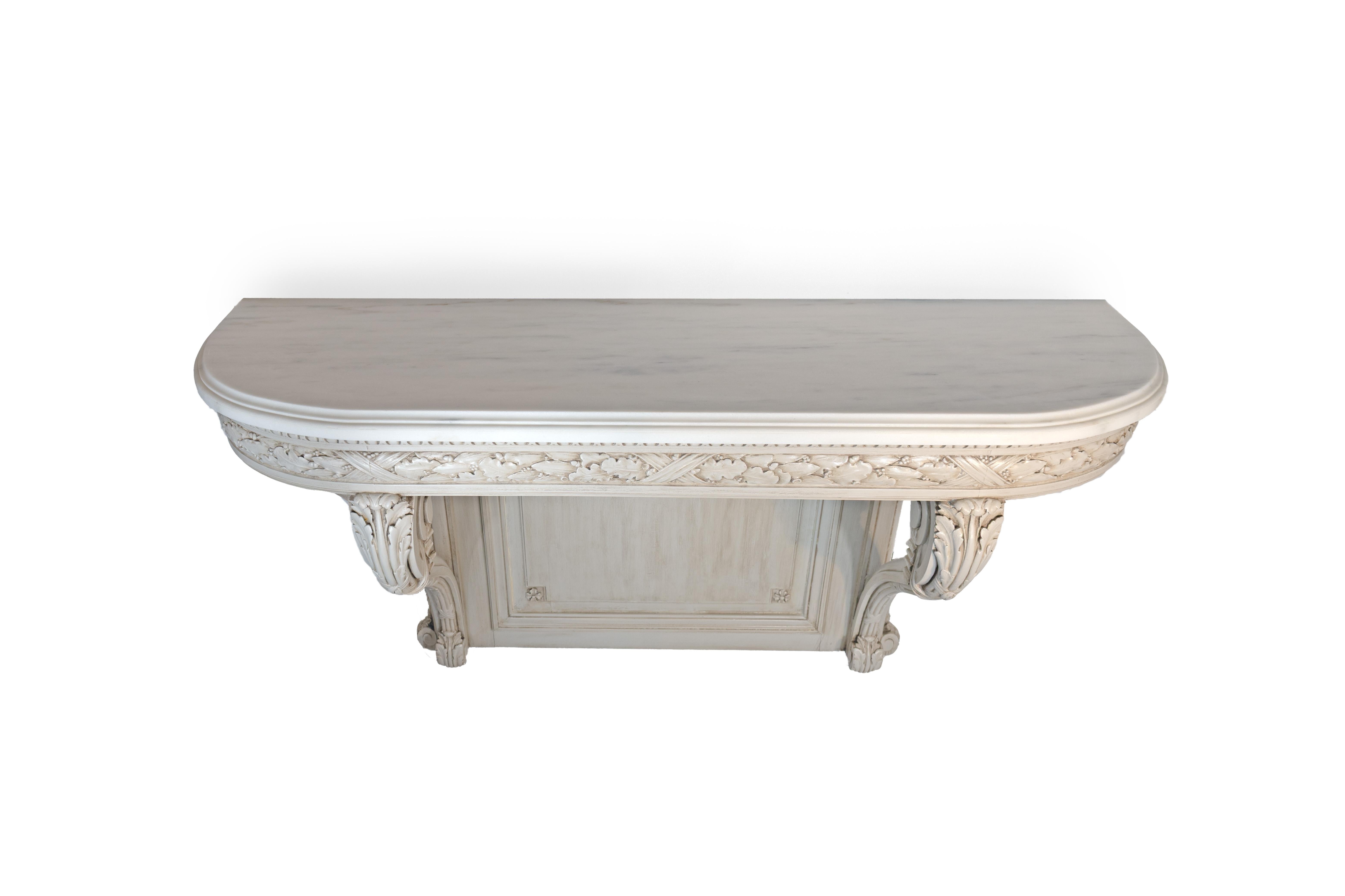 A French Louis XVI style Carved Wood Wall Mounted Console Table In Good Condition For Sale In New York, NY