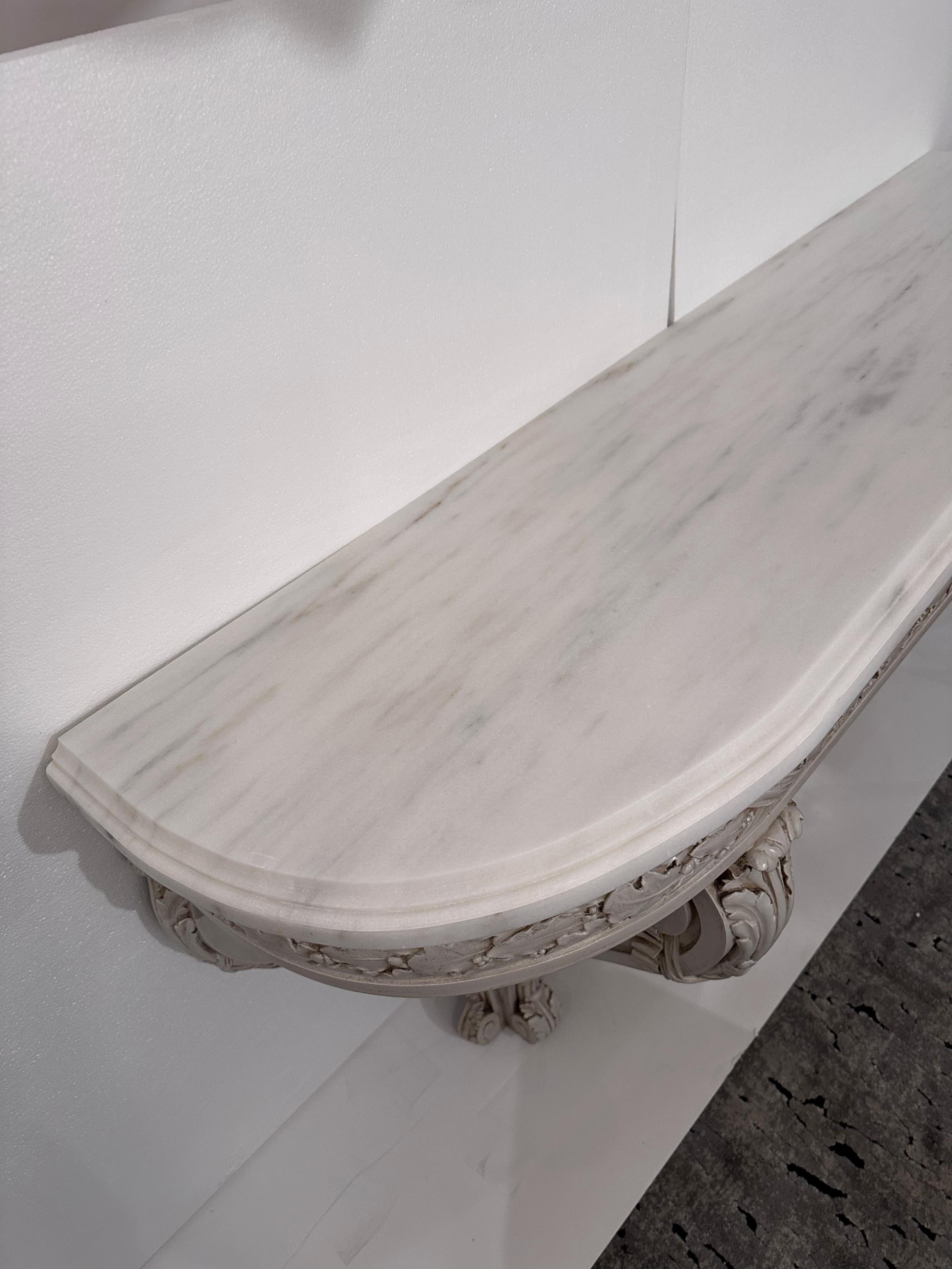 A French Louis XVI style Carved Wood Wall Mounted Console Table For Sale 1