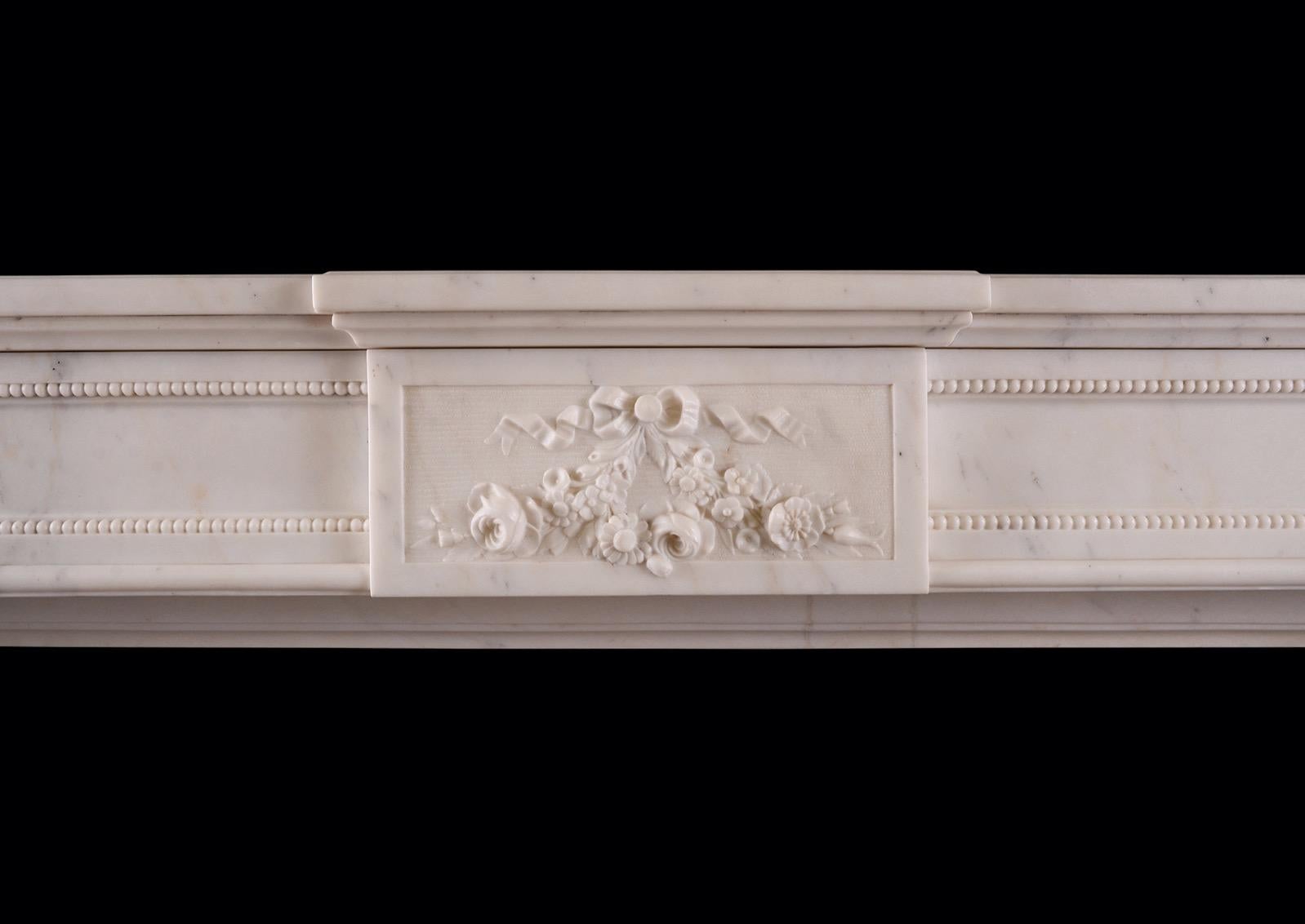 19th Century A French Louis XVI Style Fireplace in Statuary White Marble For Sale