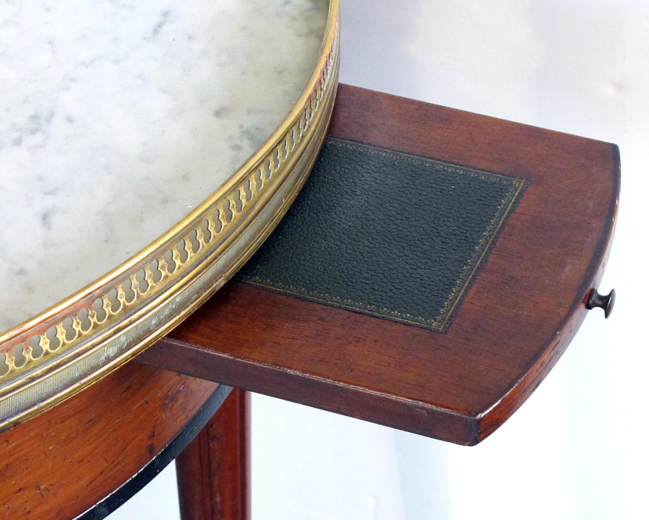 French Louis XVI Style Fruitwood Circular Side Table with Carrara Marble Top 1