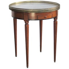 French Louis XVI Style Fruitwood Circular Side Table with Carrara Marble Top