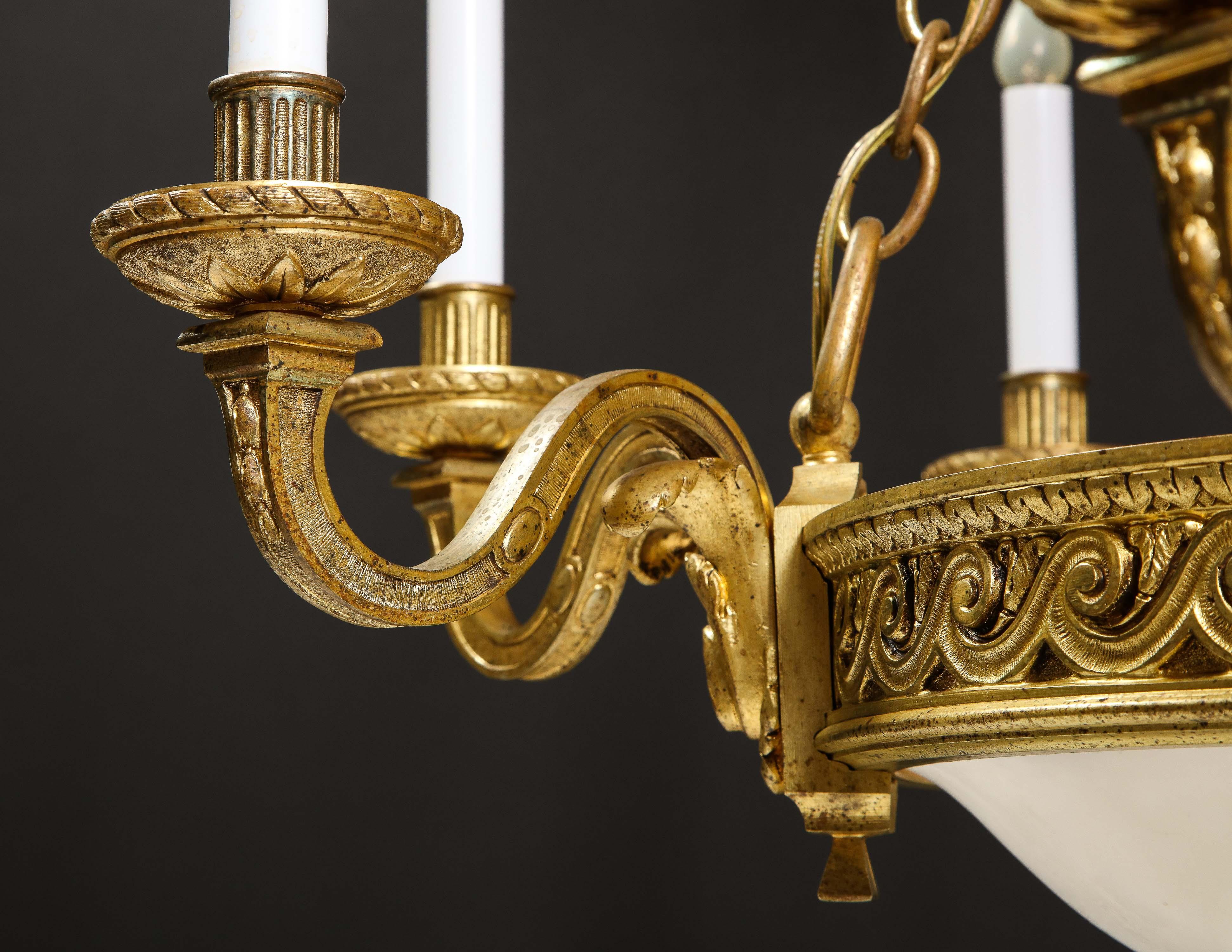 A French Louis XVI Style Gilt Bronze & Carved Alabaster Chandelier For Sale 5