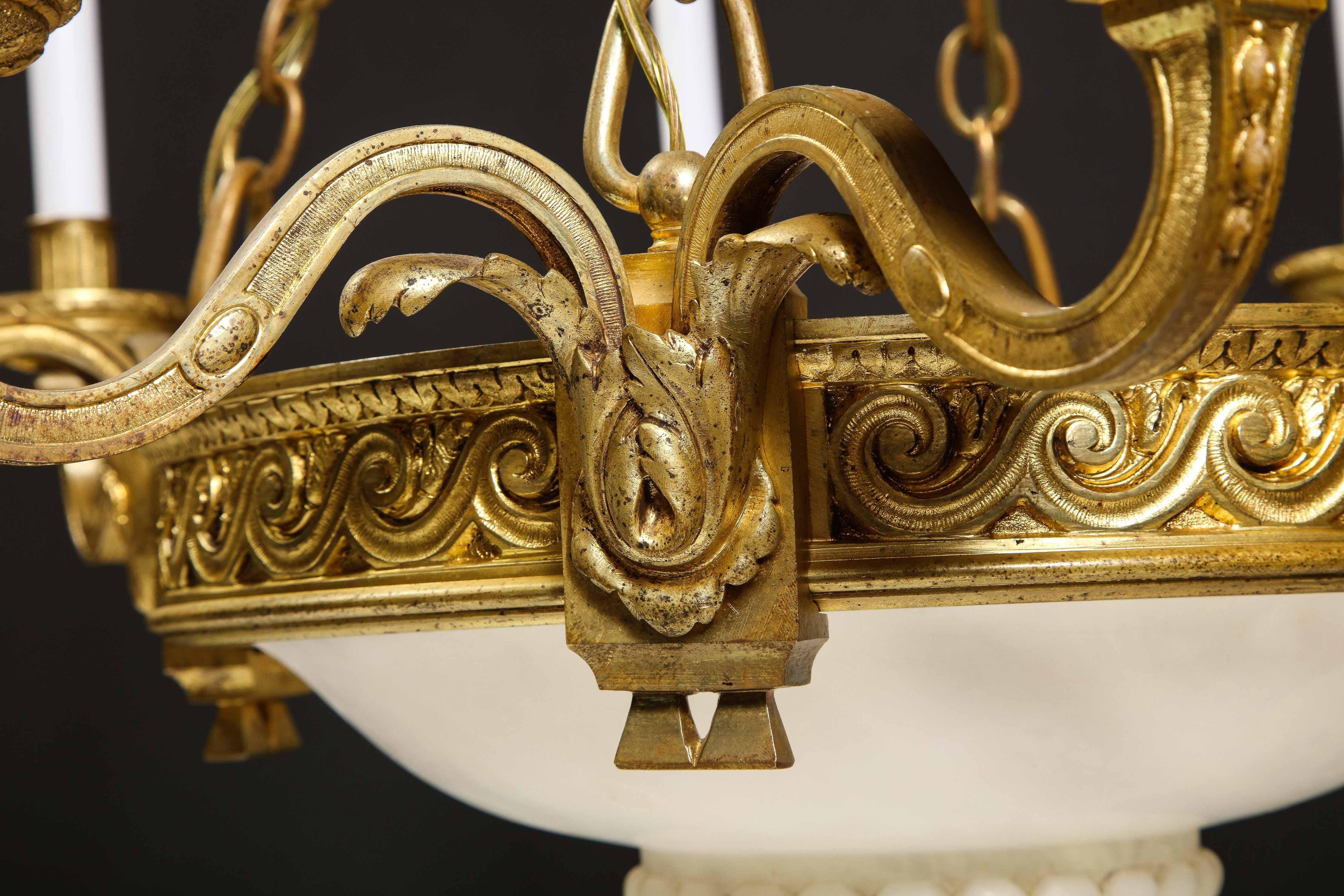 A French Louis XVI Style Gilt Bronze & Carved Alabaster Chandelier For Sale 8