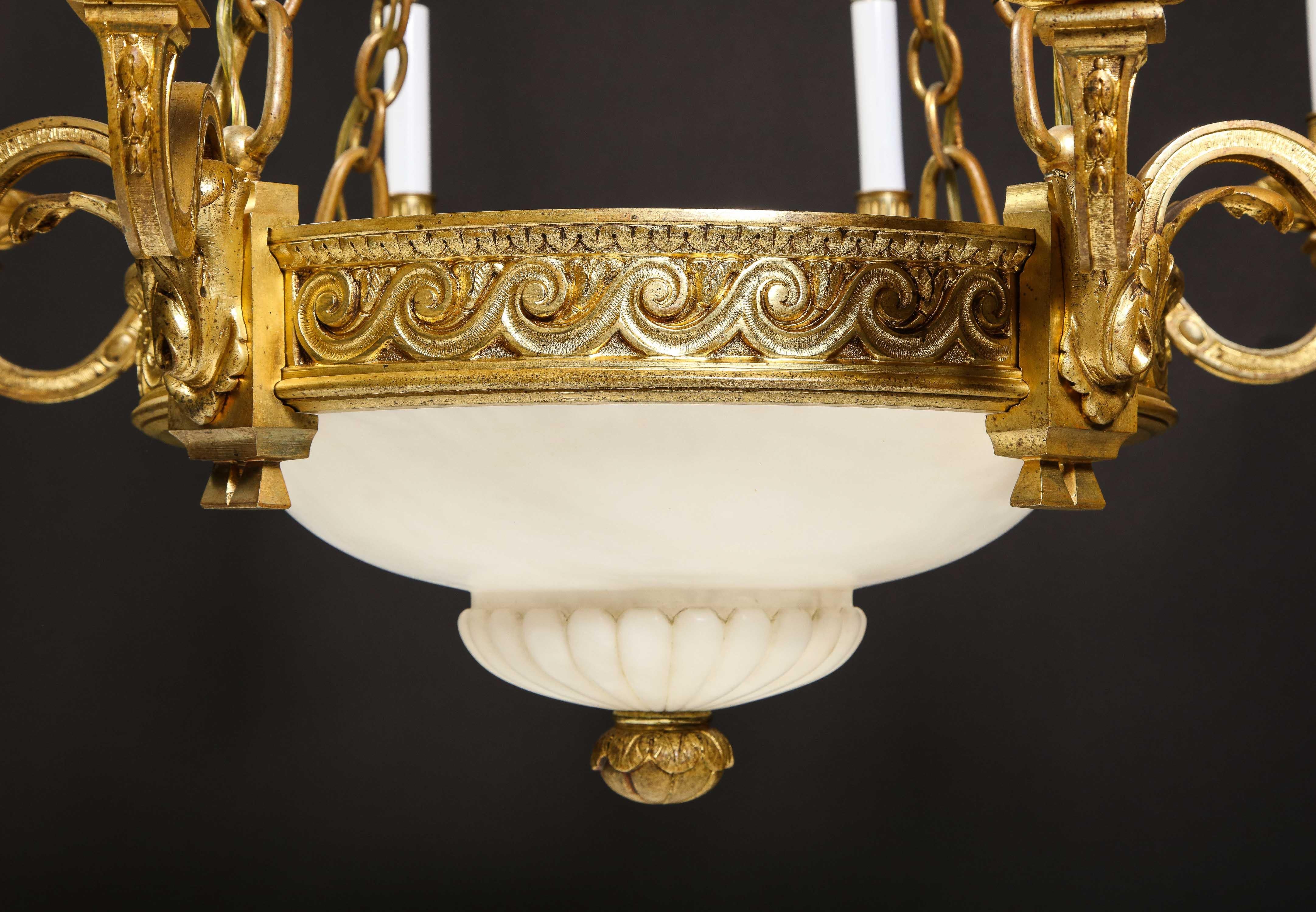 A French Louis XVI Style Gilt Bronze & Carved Alabaster Chandelier For Sale 9