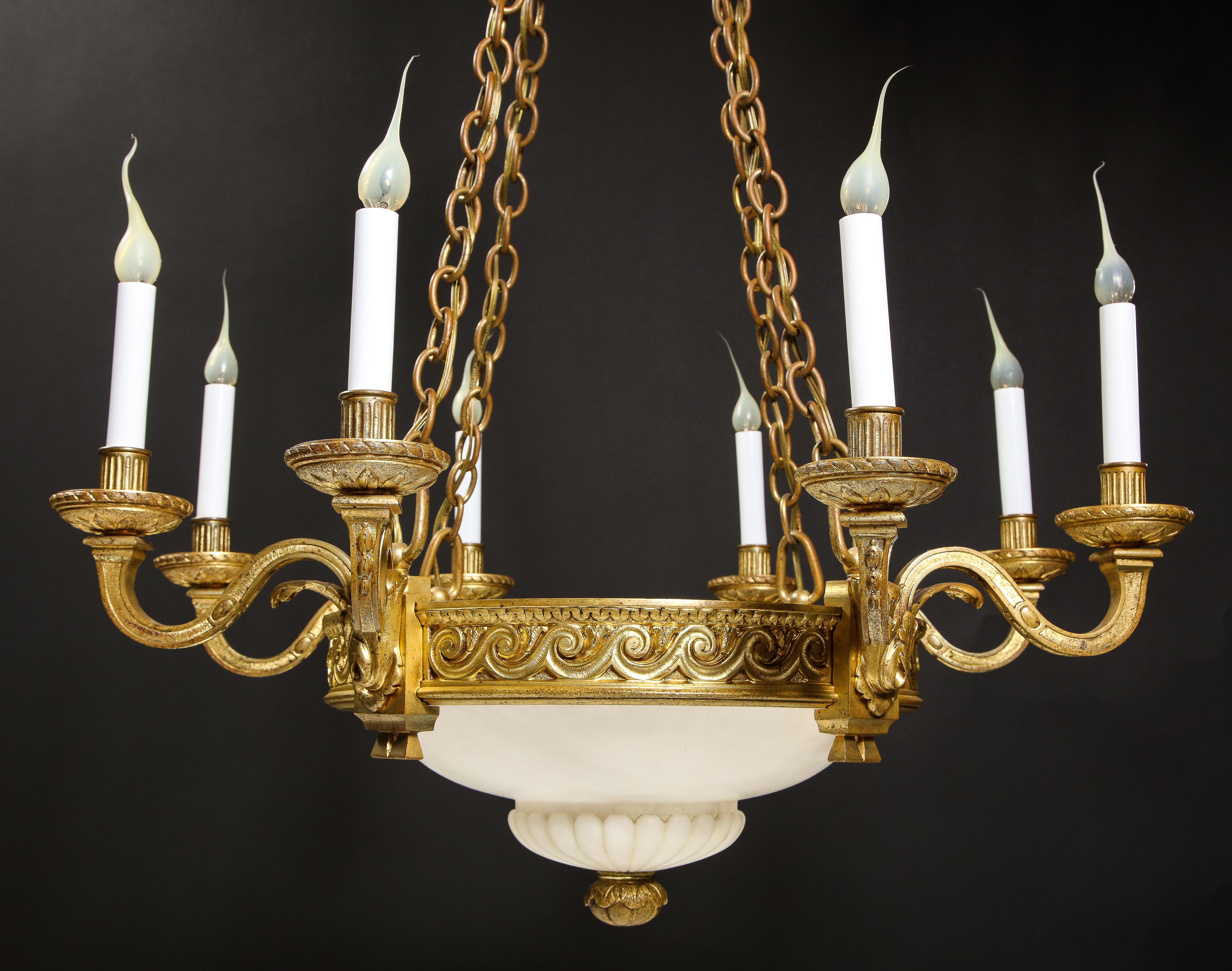 A French Louis XVI Style Gilt Bronze & Carved Alabaster Chandelier For Sale 10