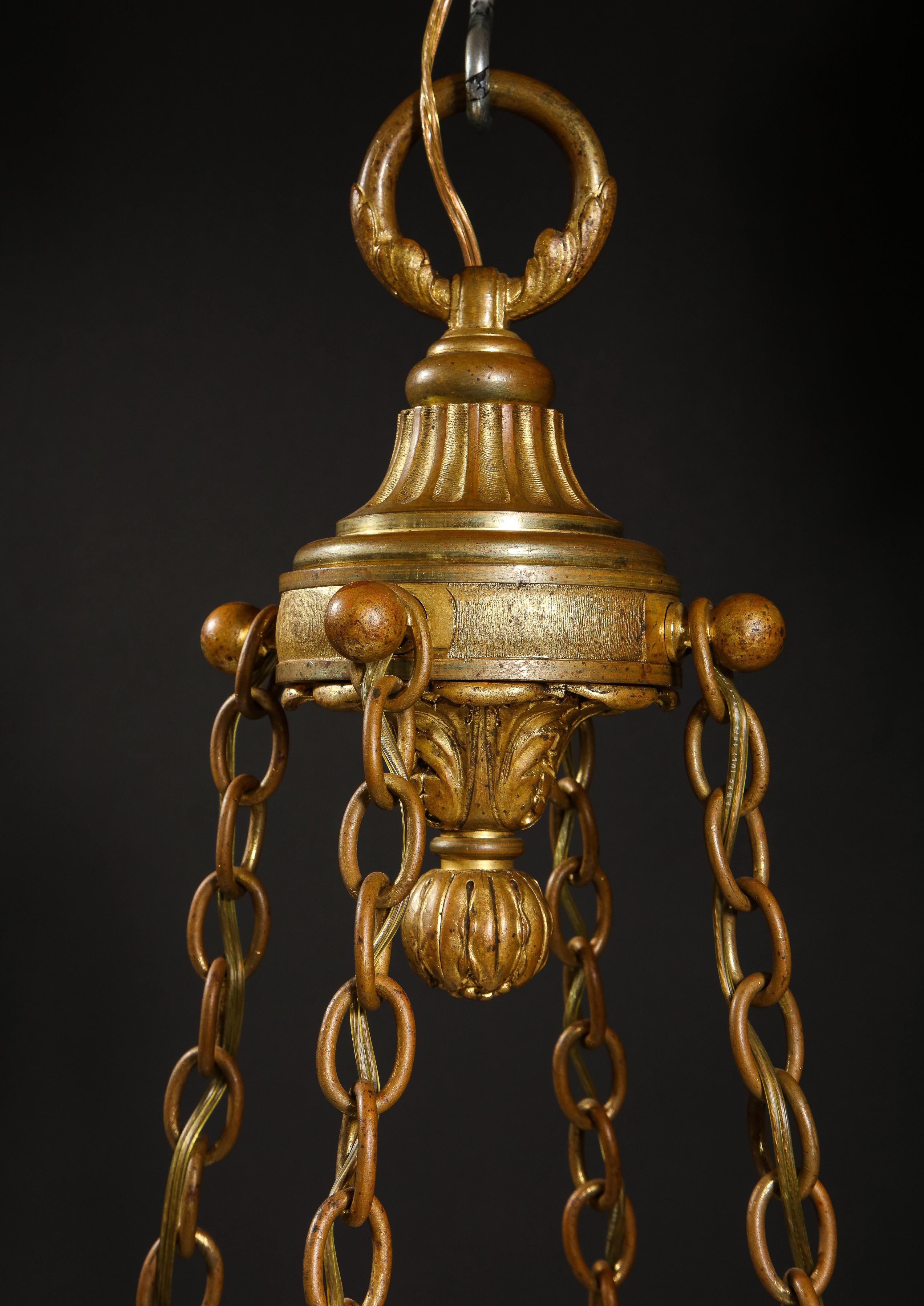 A French Louis XVI Style Gilt Bronze & Carved Alabaster Chandelier For Sale 11