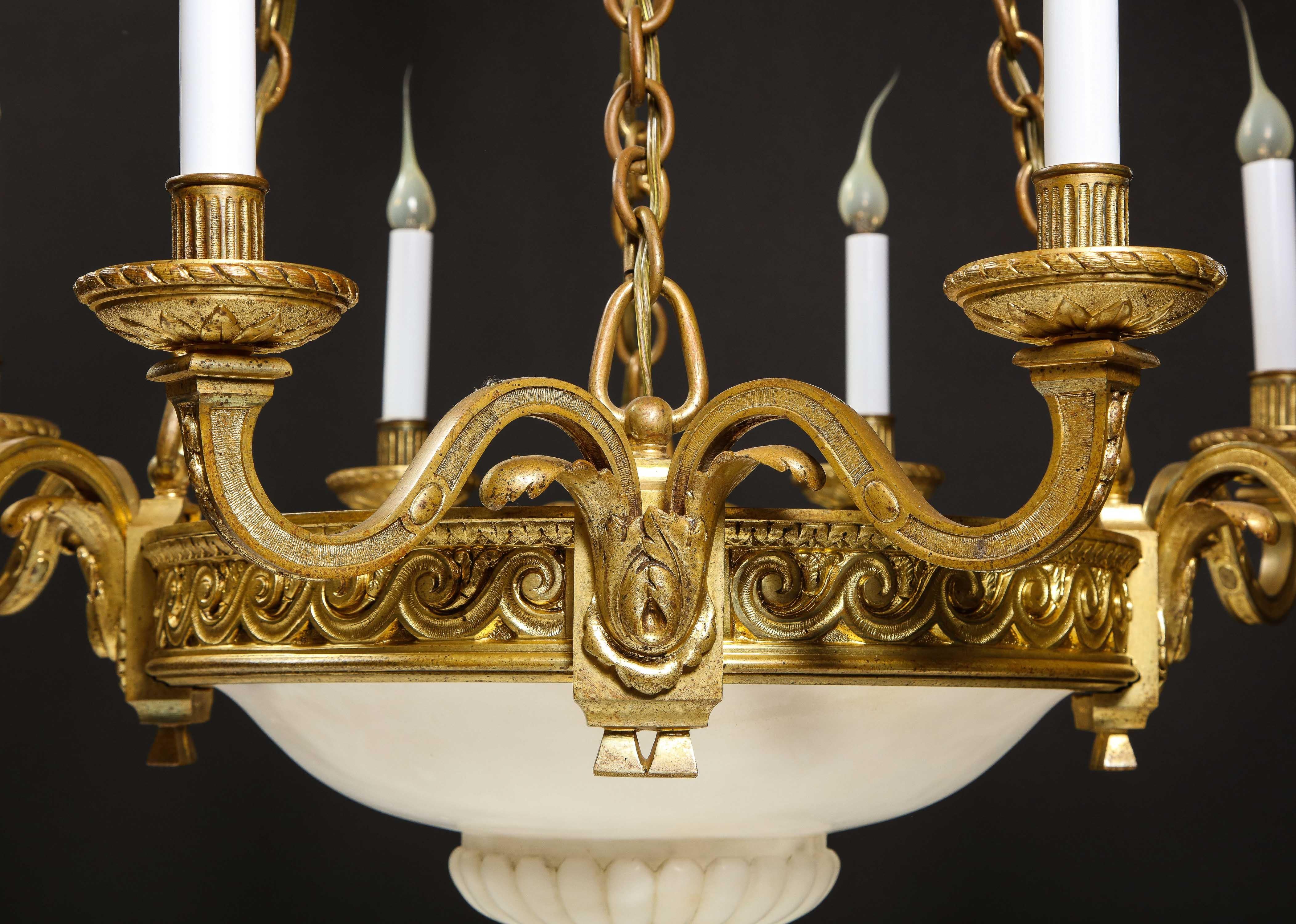 A French Louis XVI Style Gilt Bronze & Carved Alabaster Chandelier For Sale 12