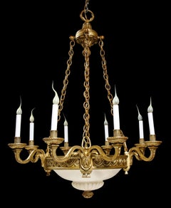 A French 19th Century Louis XVI Style Ormolu & Carved Alabaster Chandelier