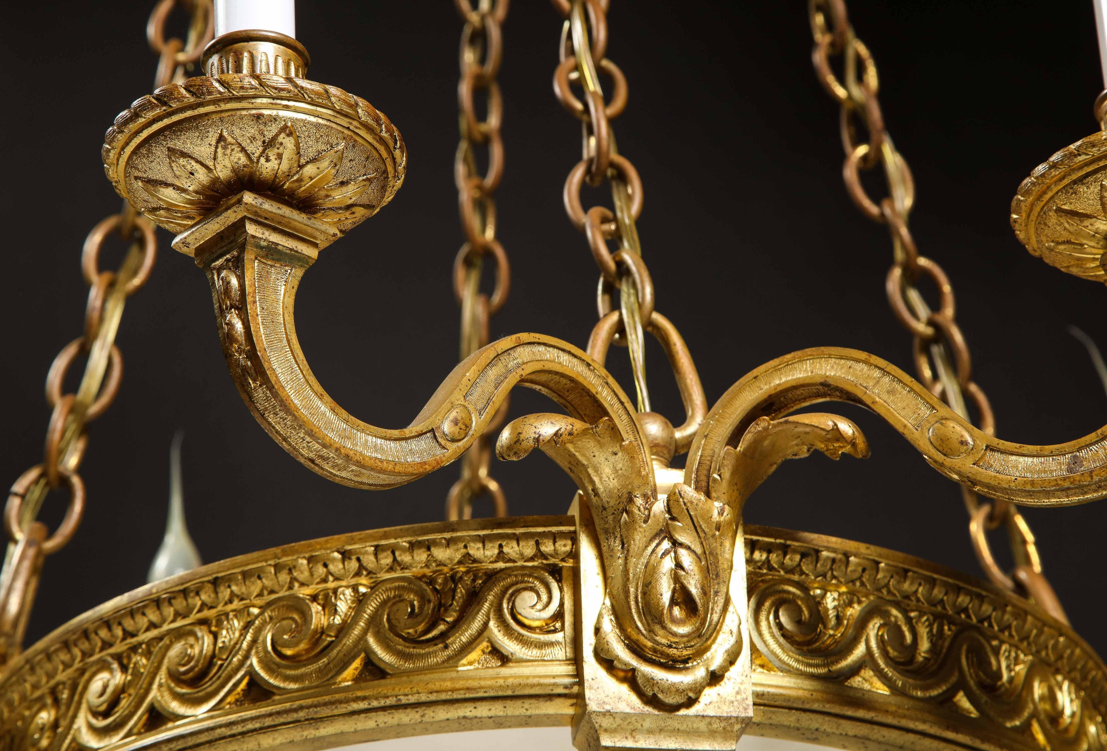 A French Louis XVI Style Gilt Bronze & Carved Alabaster Chandelier For Sale 15