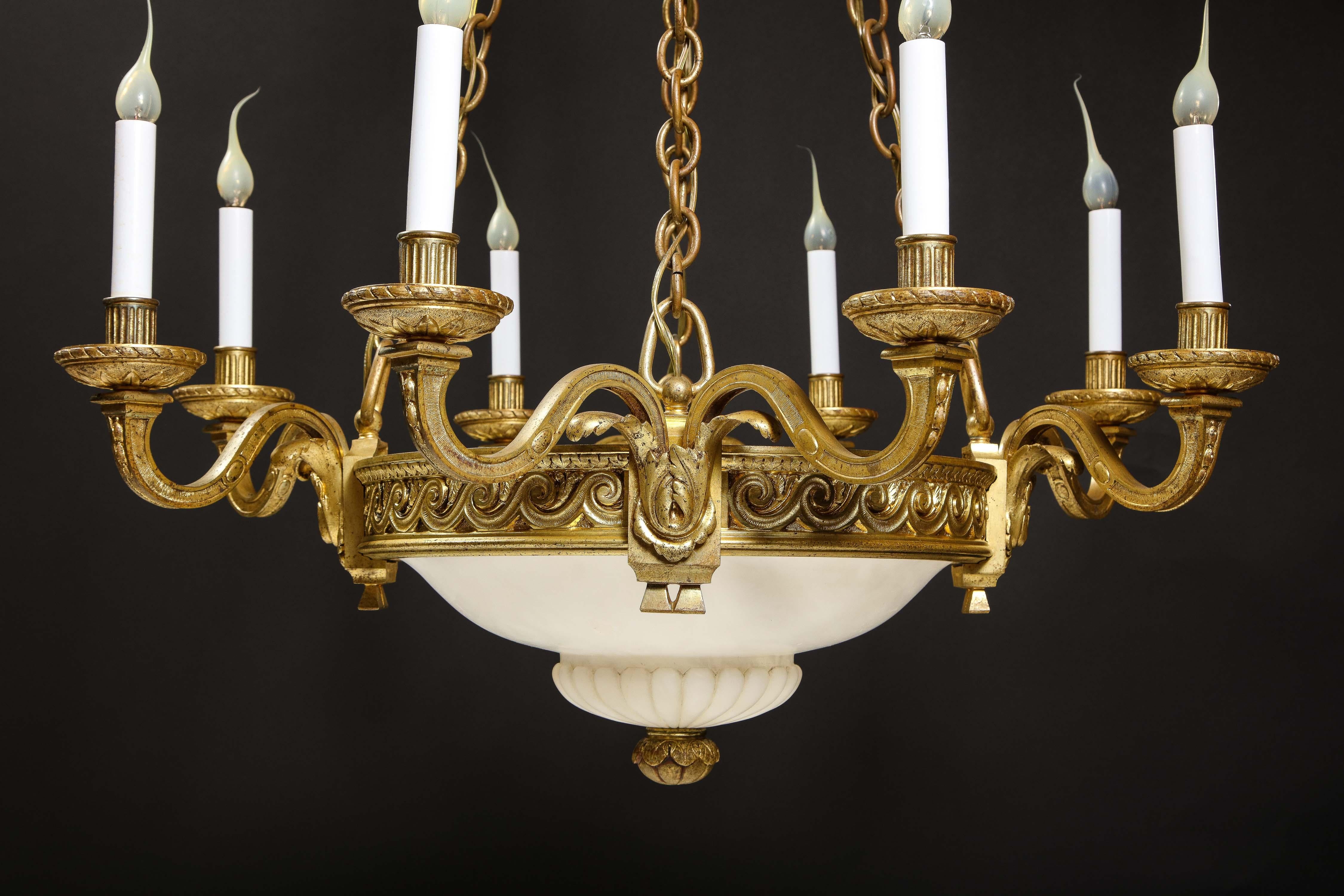 A French Louis XVI Style Gilt Bronze & Carved Alabaster Chandelier For Sale 2