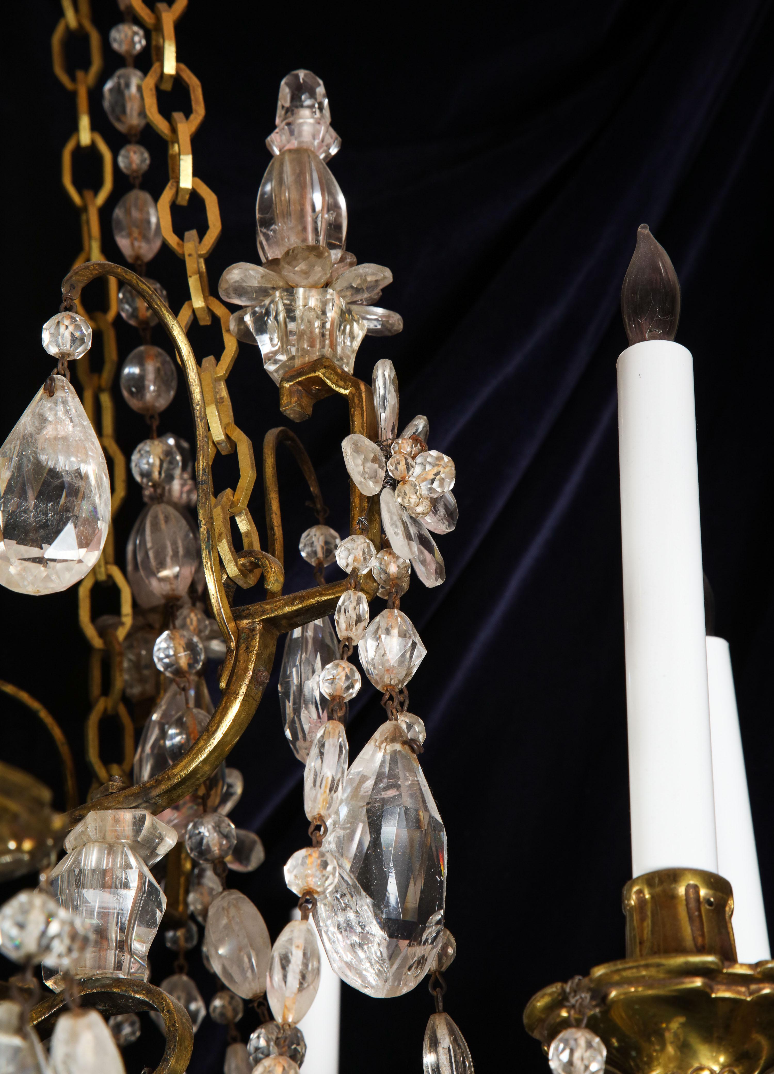 French Louis XVI Style Gilt Bronze and Cut Rock Crystal Multi Light Chandelier For Sale 9
