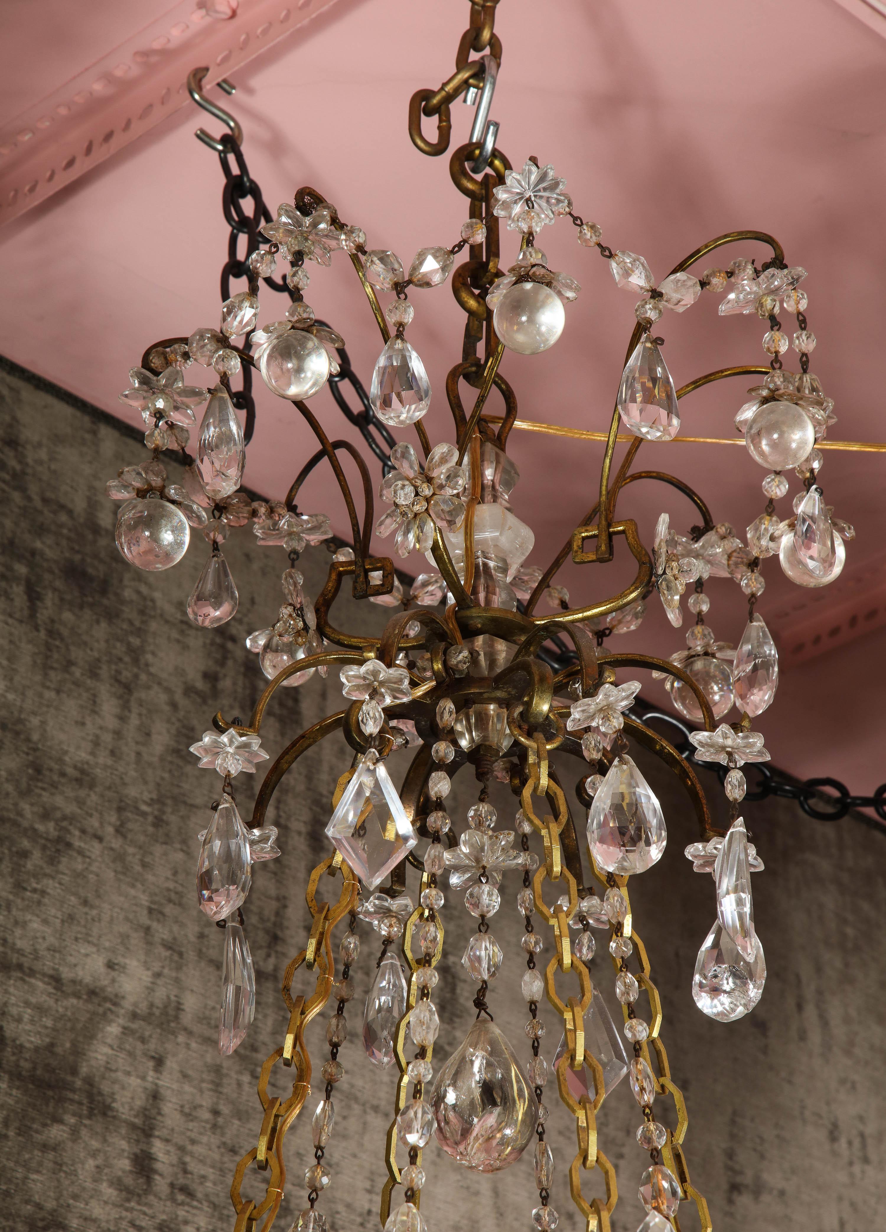 20th Century French Louis XVI Style Gilt Bronze and Cut Rock Crystal Multi Light Chandelier For Sale