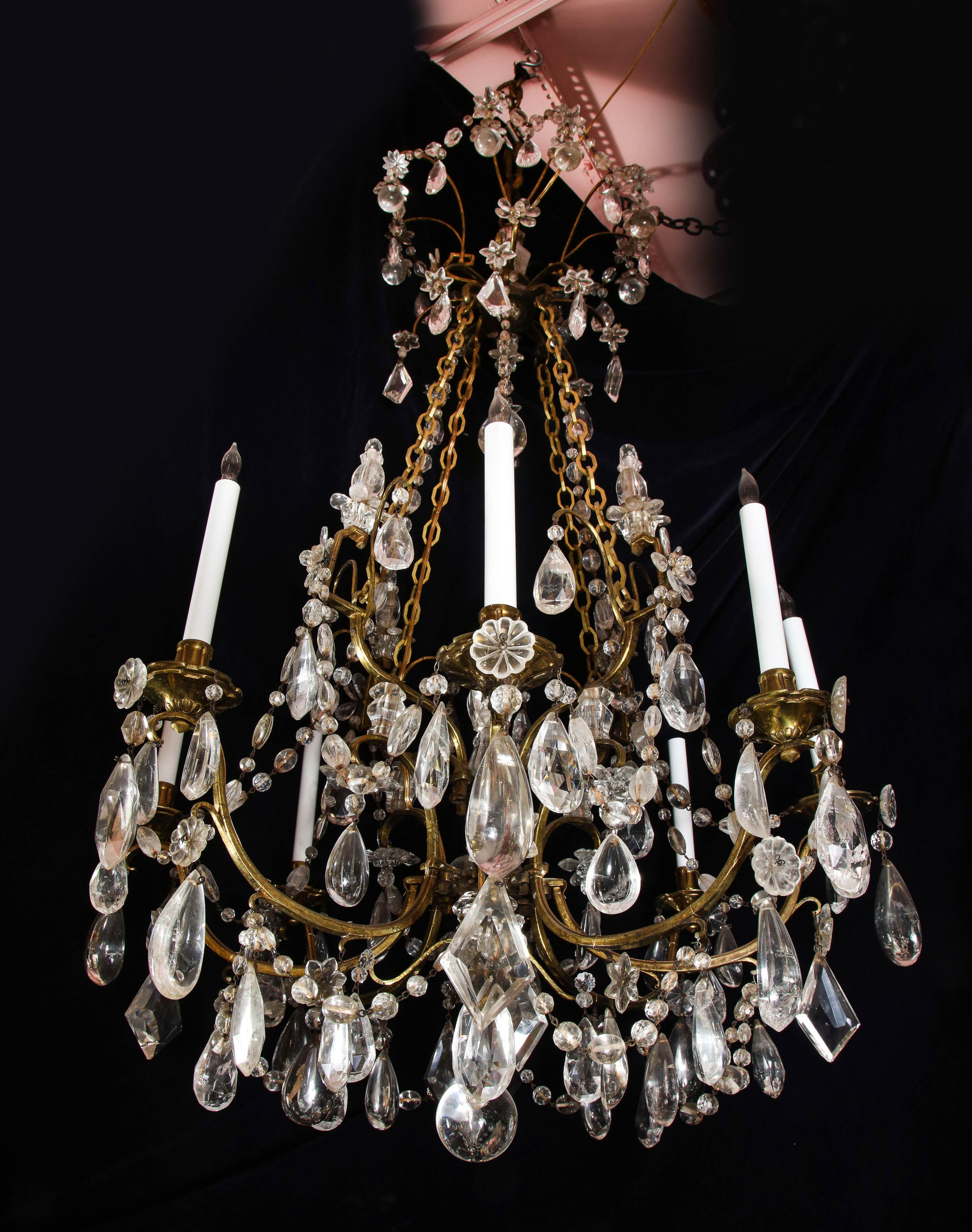 French Louis XVI Style Gilt Bronze and Cut Rock Crystal Multi Light Chandelier For Sale 2