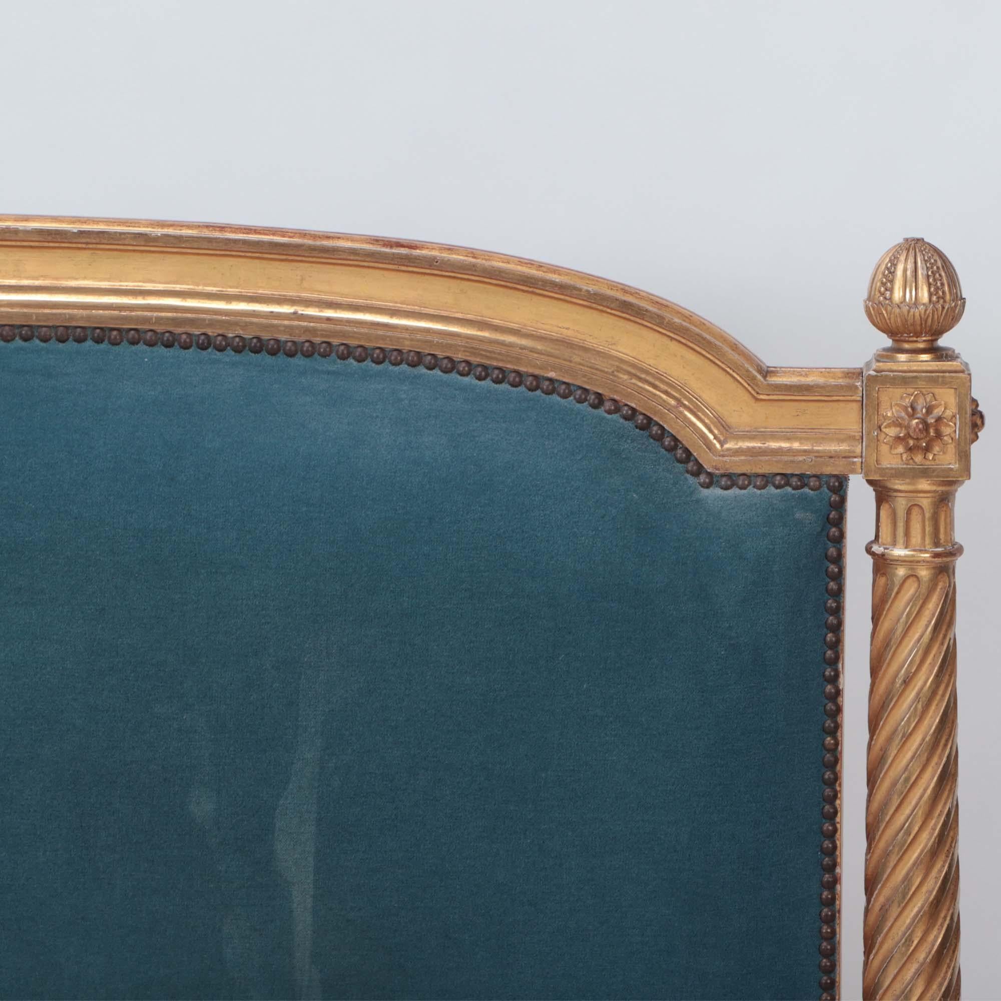 19th Century French Louis XVI Style Giltwood Bed, C 1880 For Sale