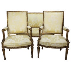 French Louis XVI Style Giltwood Carved Three-Piece Salon or Parlor Suite