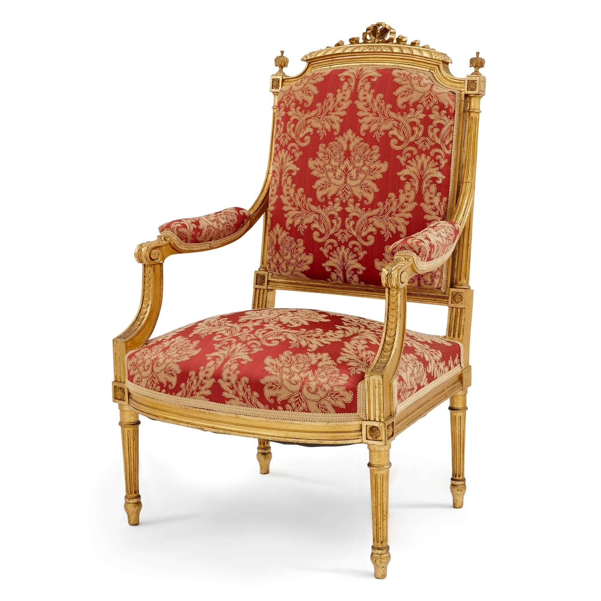 A French Louis XVI Style Giltwood Salon Suite In Good Condition In London, GB