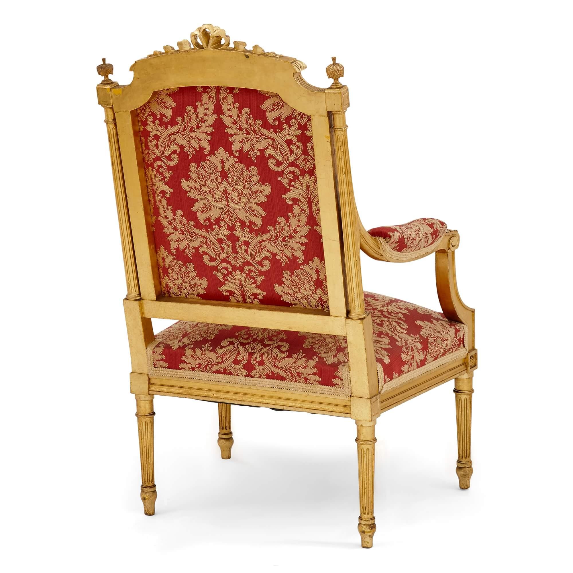 19th Century A French Louis XVI Style Giltwood Salon Suite