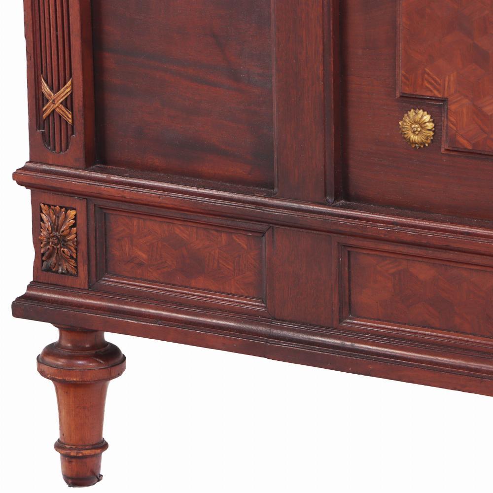 20th Century A French Louis XVI style king size headboard and footboard, C. 1900.