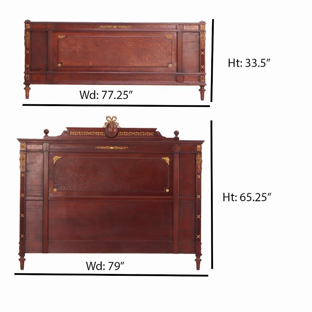 Wood A French Louis XVI style king size headboard and footboard, C. 1900.
