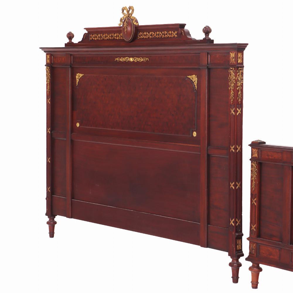 A French Louis XVI style king size headboard and footboard, C. 1900. 1