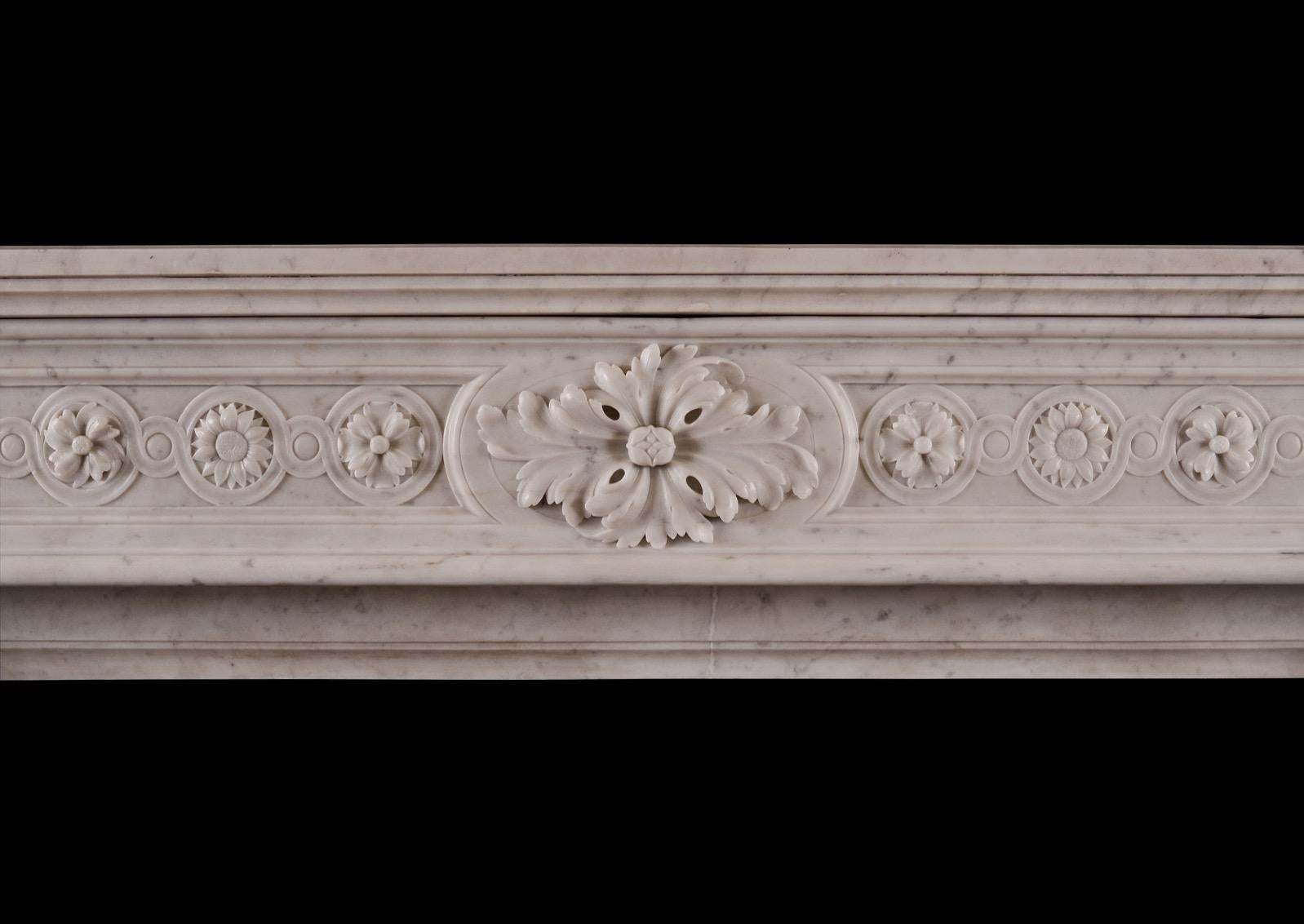 French Louis XVI Style Marble Fireplace in Carrara Marble In Good Condition For Sale In London, GB