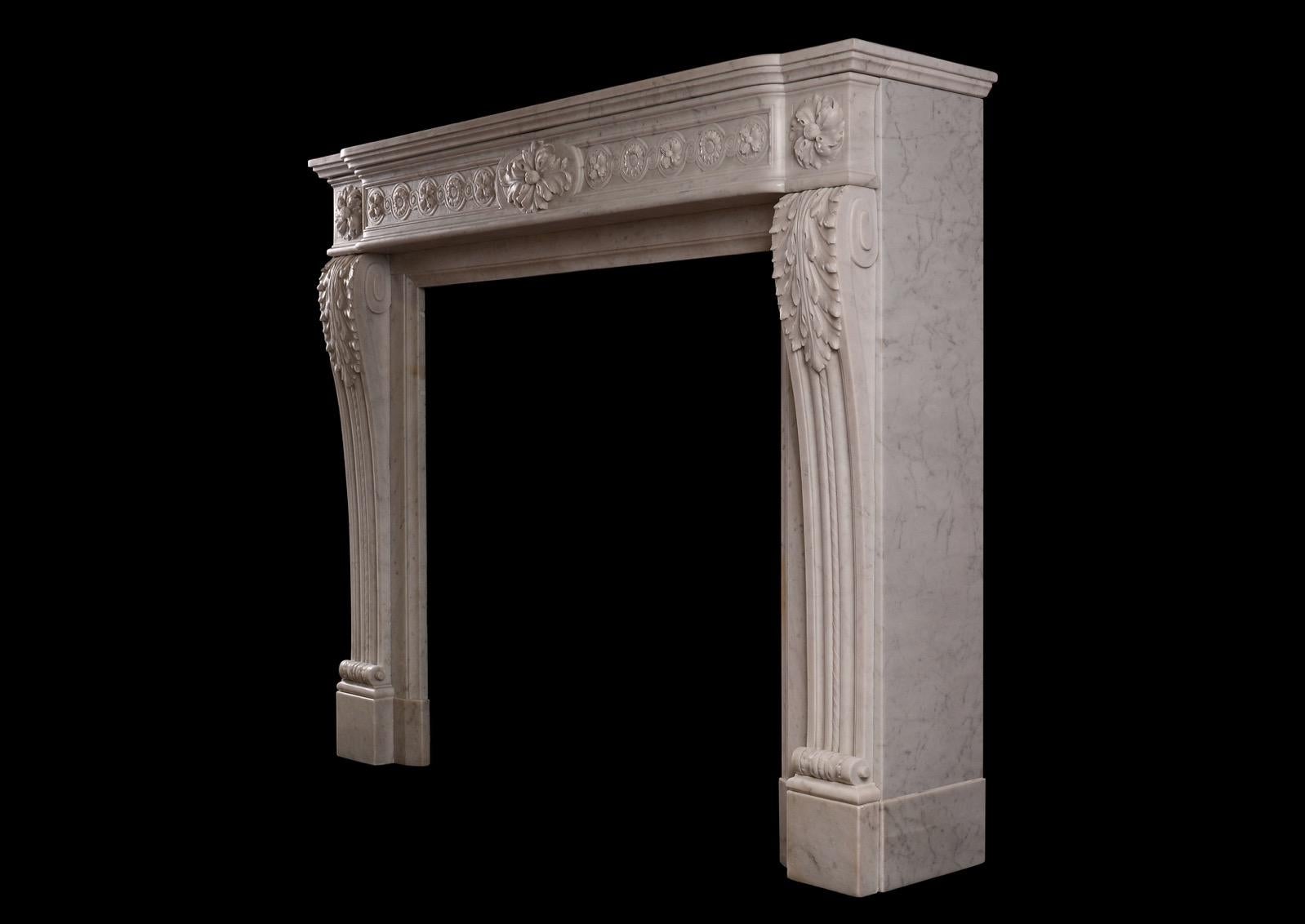 French Louis XVI Style Marble Fireplace in Carrara Marble For Sale 1