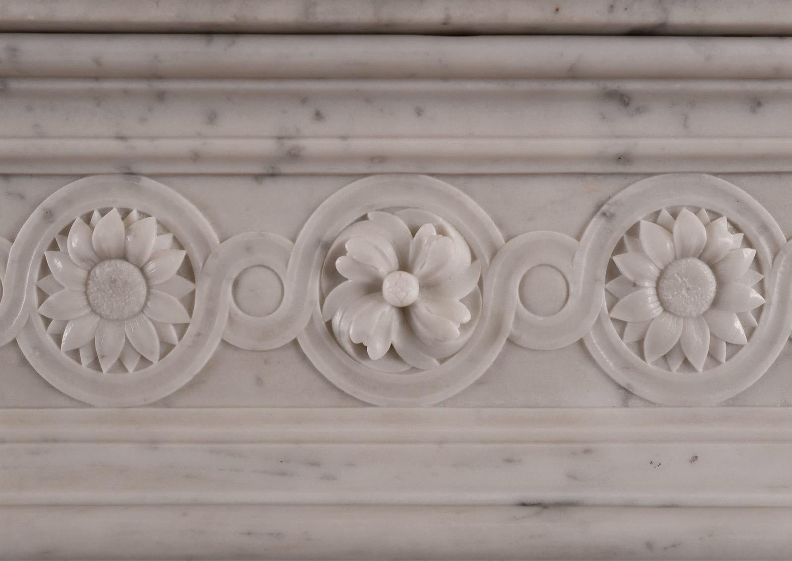 French Louis XVI Style Marble Fireplace in Carrara Marble For Sale 2