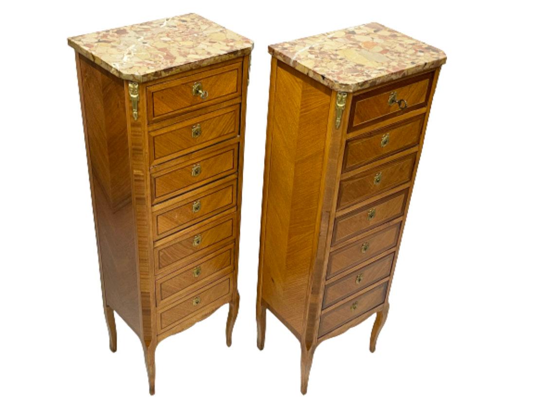 French Louis XVI Style Marble Top and Bronze Semainiers In Good Condition For Sale In Delft, NL