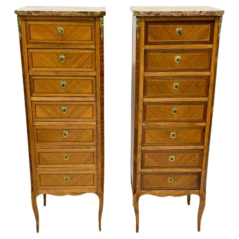 French Louis XVI Style Marble Top and Bronze Semainiers