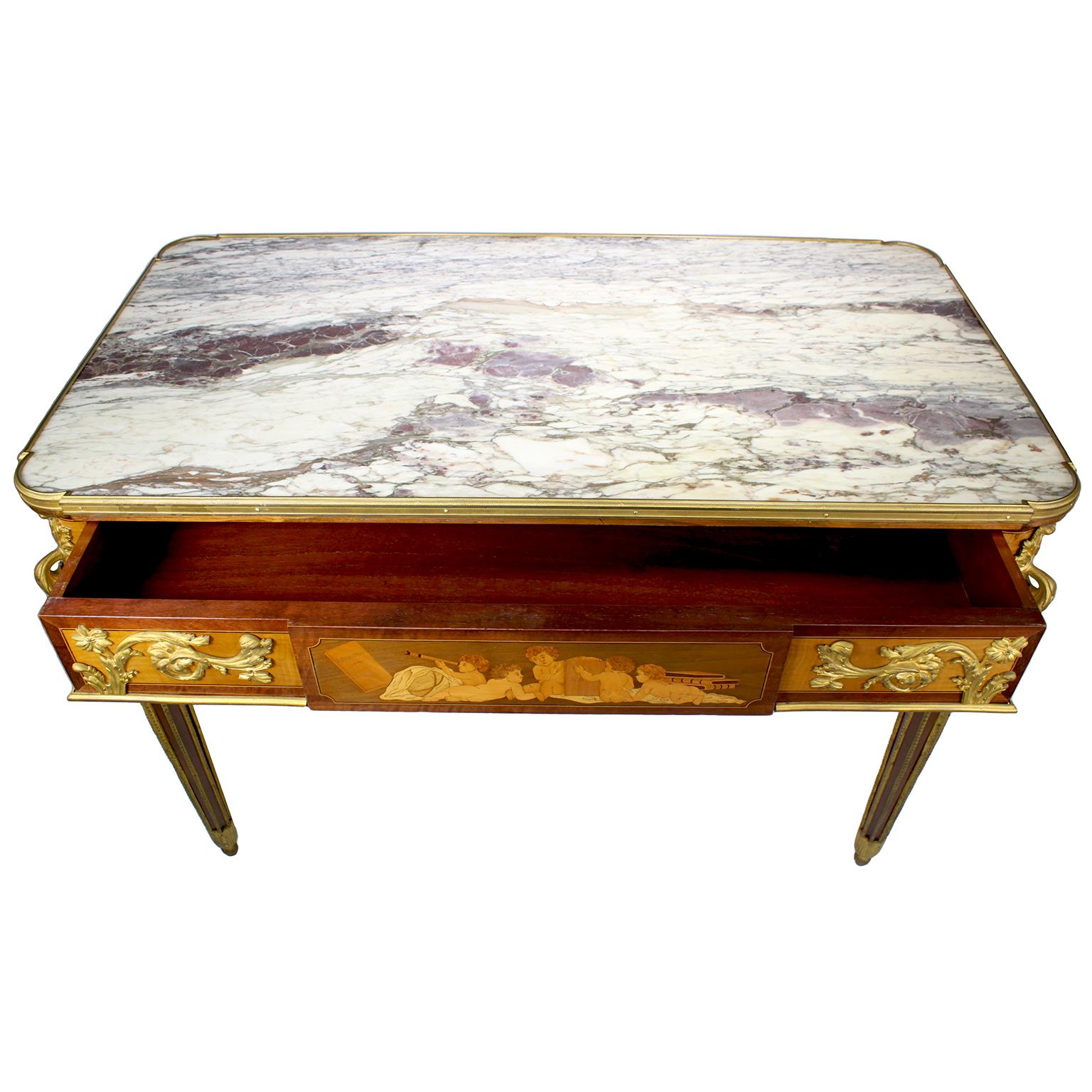 French Louis XVI Style Ormolu and Marquetry Center Table, François Linke Attr. For Sale 1