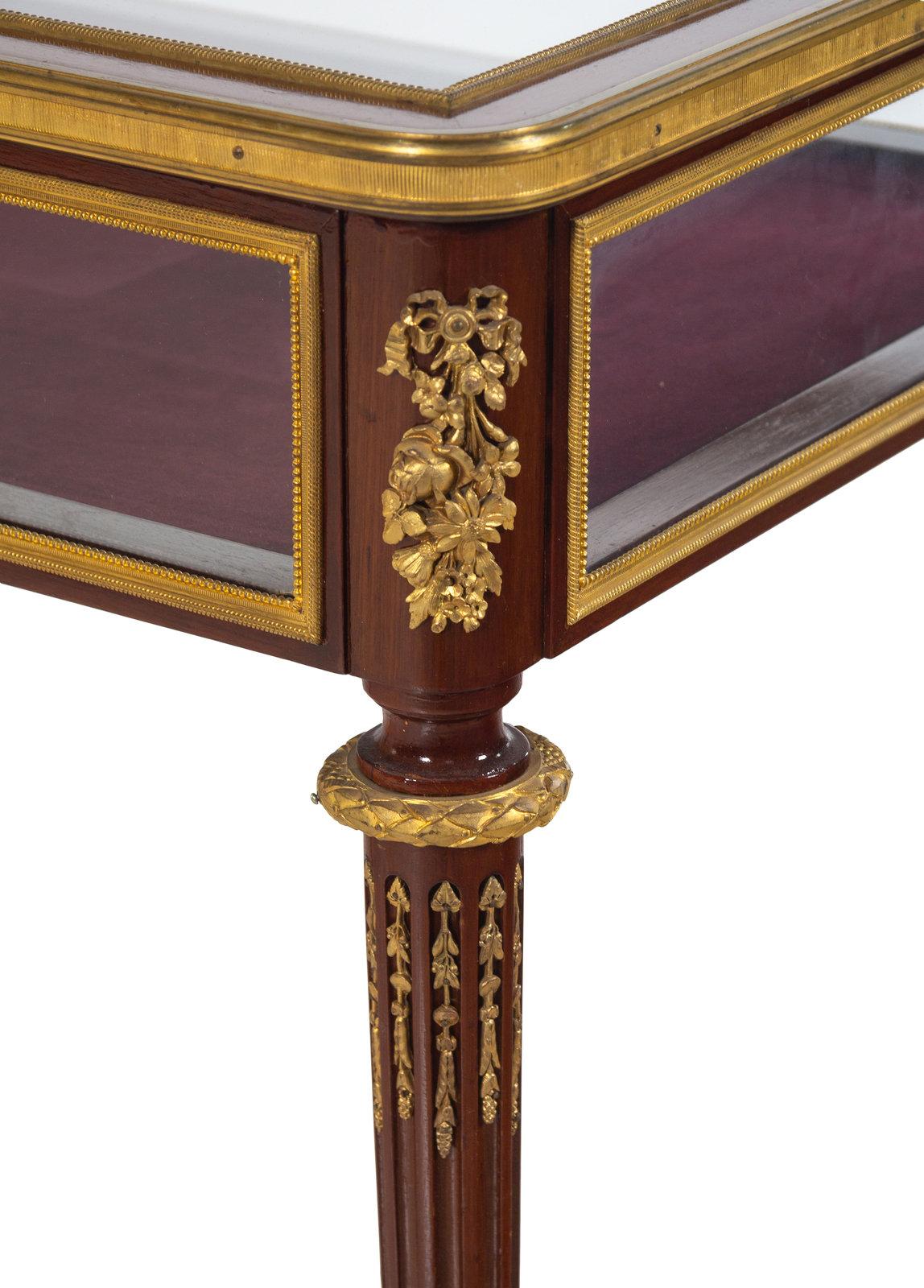 Napoleon III French Louis XVI Style Ormolu-Mounted Mahogany Vitrine Table, C. 1880 For Sale